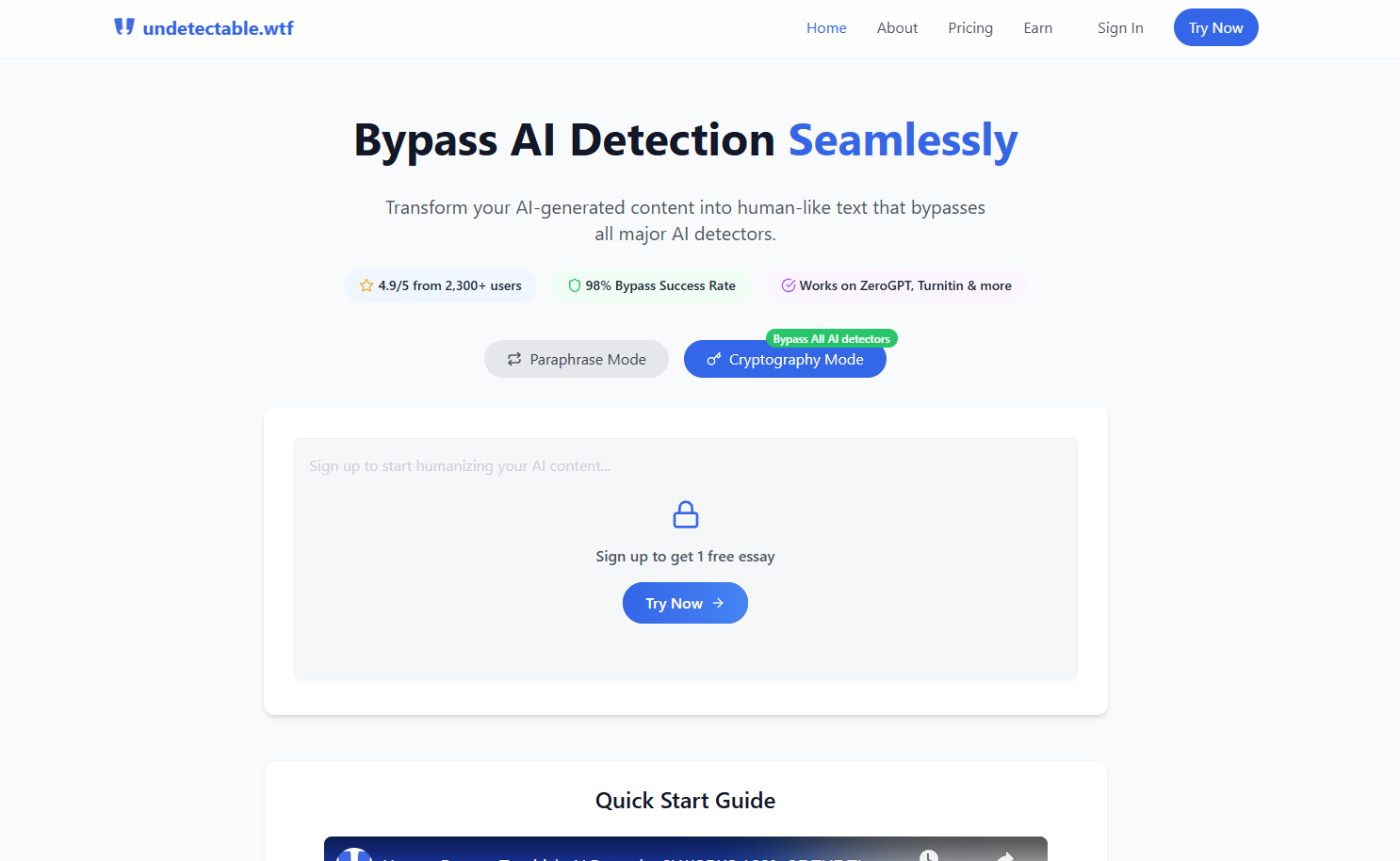 Undetectable.wtf - Screenshot showing the interface and features of this AI tool