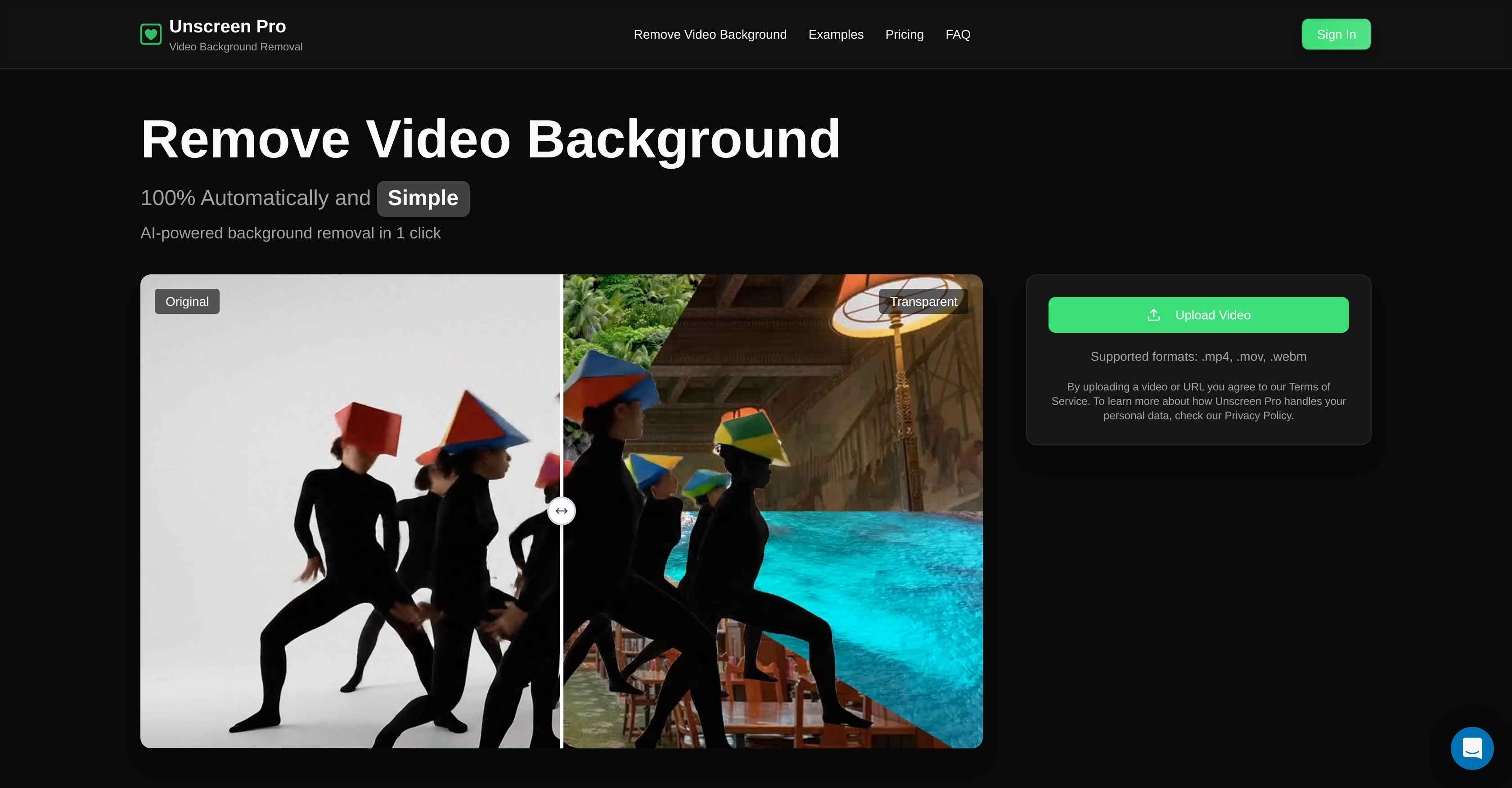 Unscreen Pro - Screenshot showing the interface and features of this AI tool