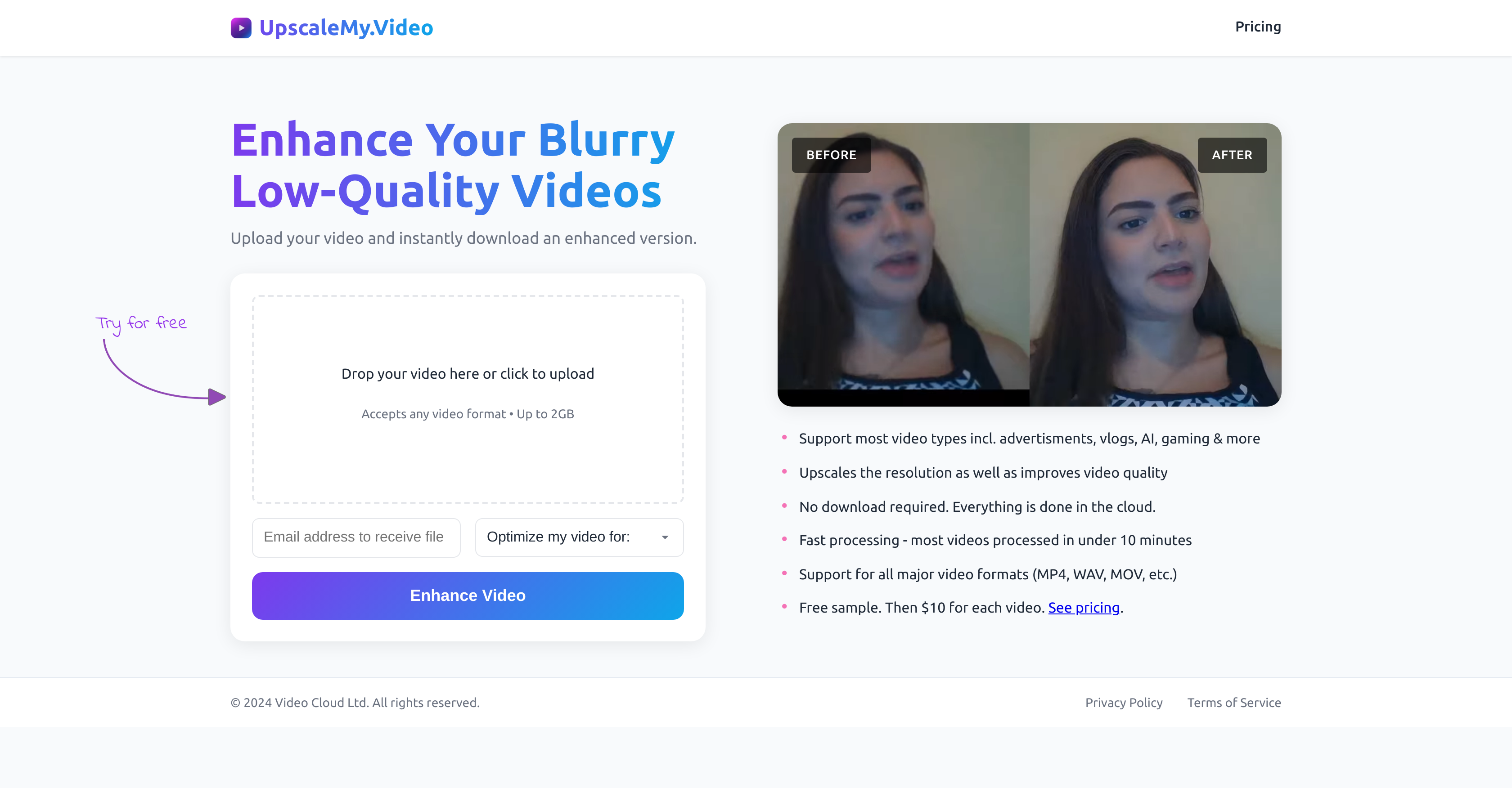 UpscaleMy.Video - Screenshot showing the interface and features of this AI tool
