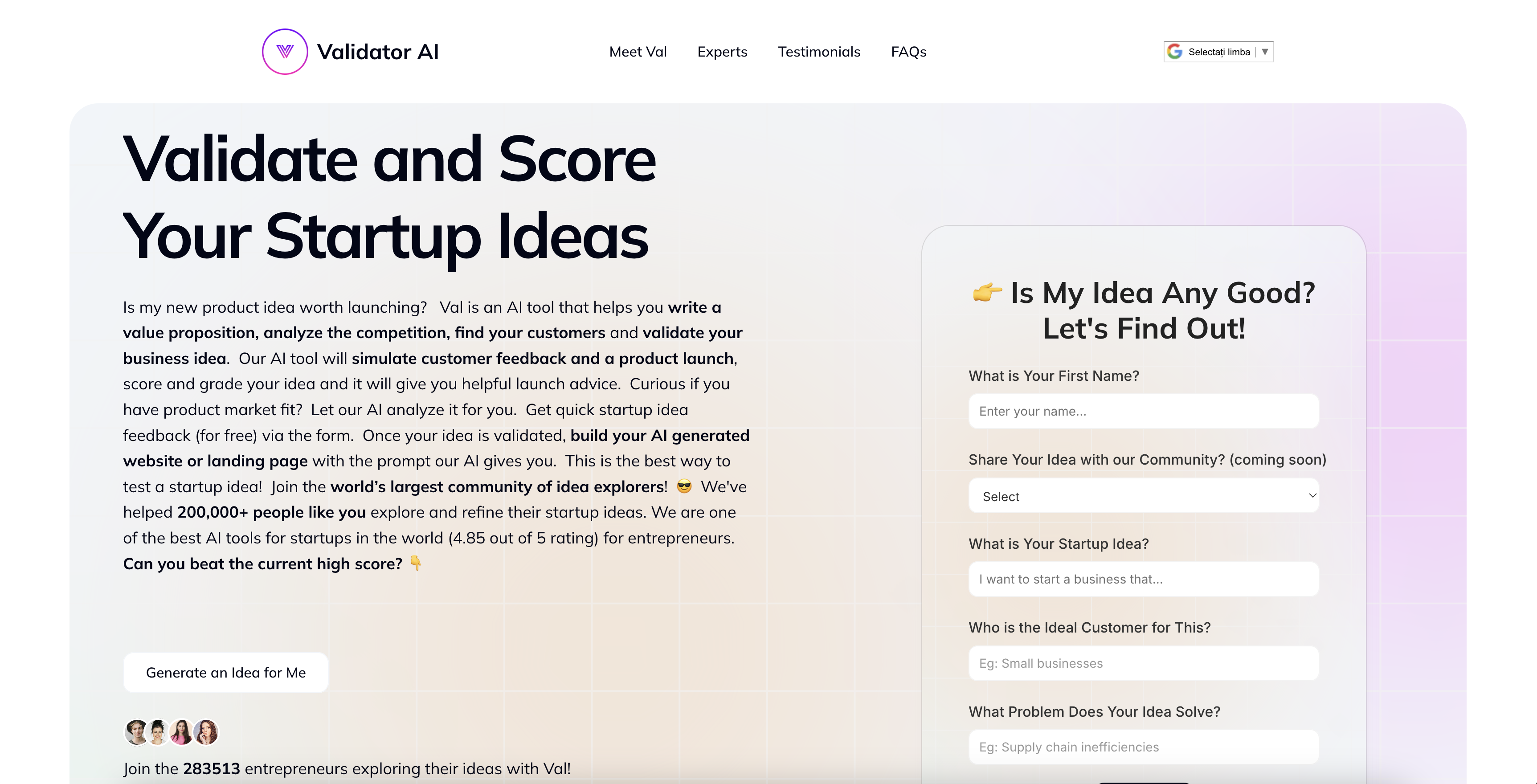 Validator AI - Screenshot showing the interface and features of this AI tool