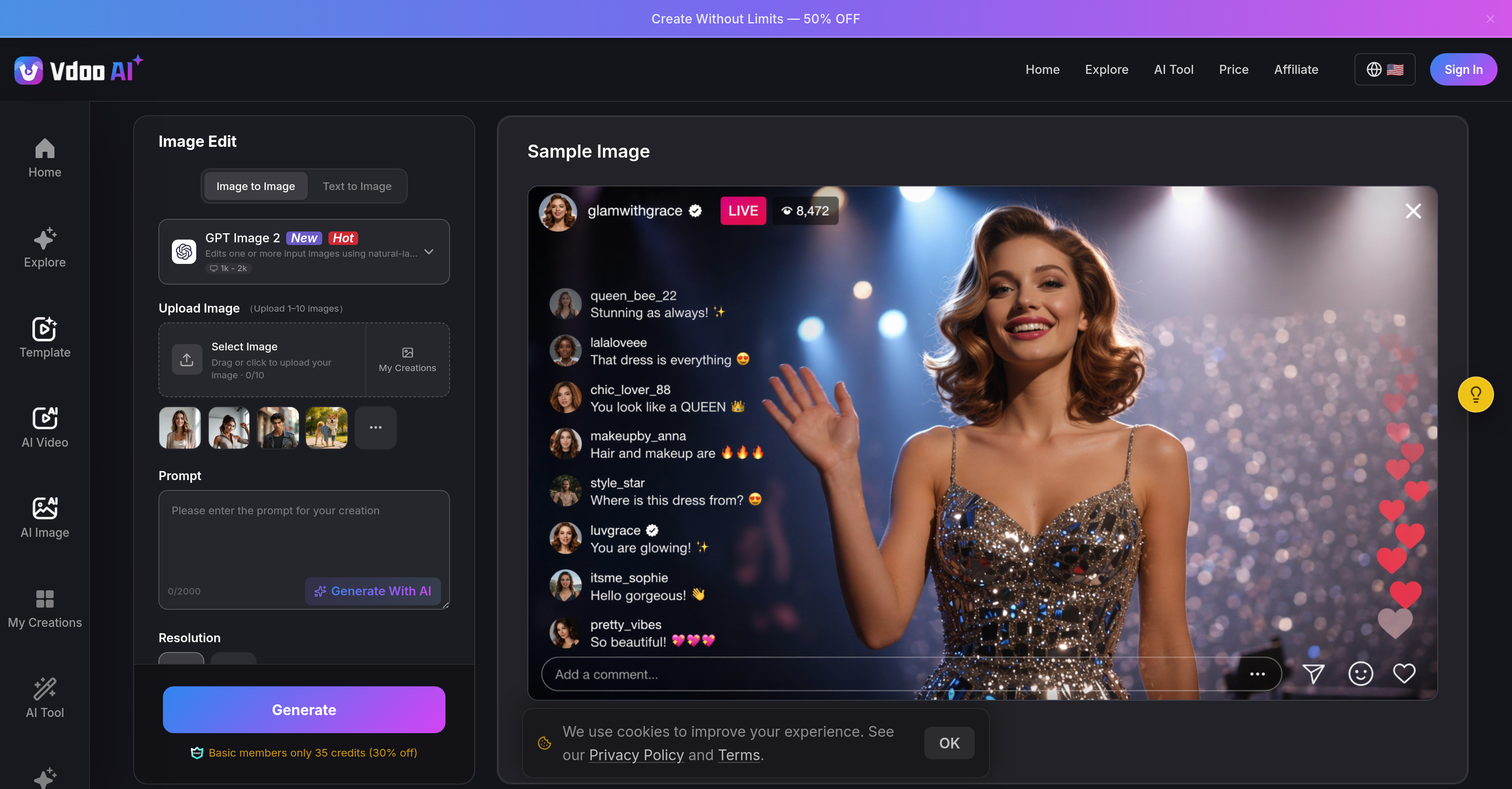 Vdoo AI | Image to Image Generator - Screenshot showing the interface and features of this AI tool