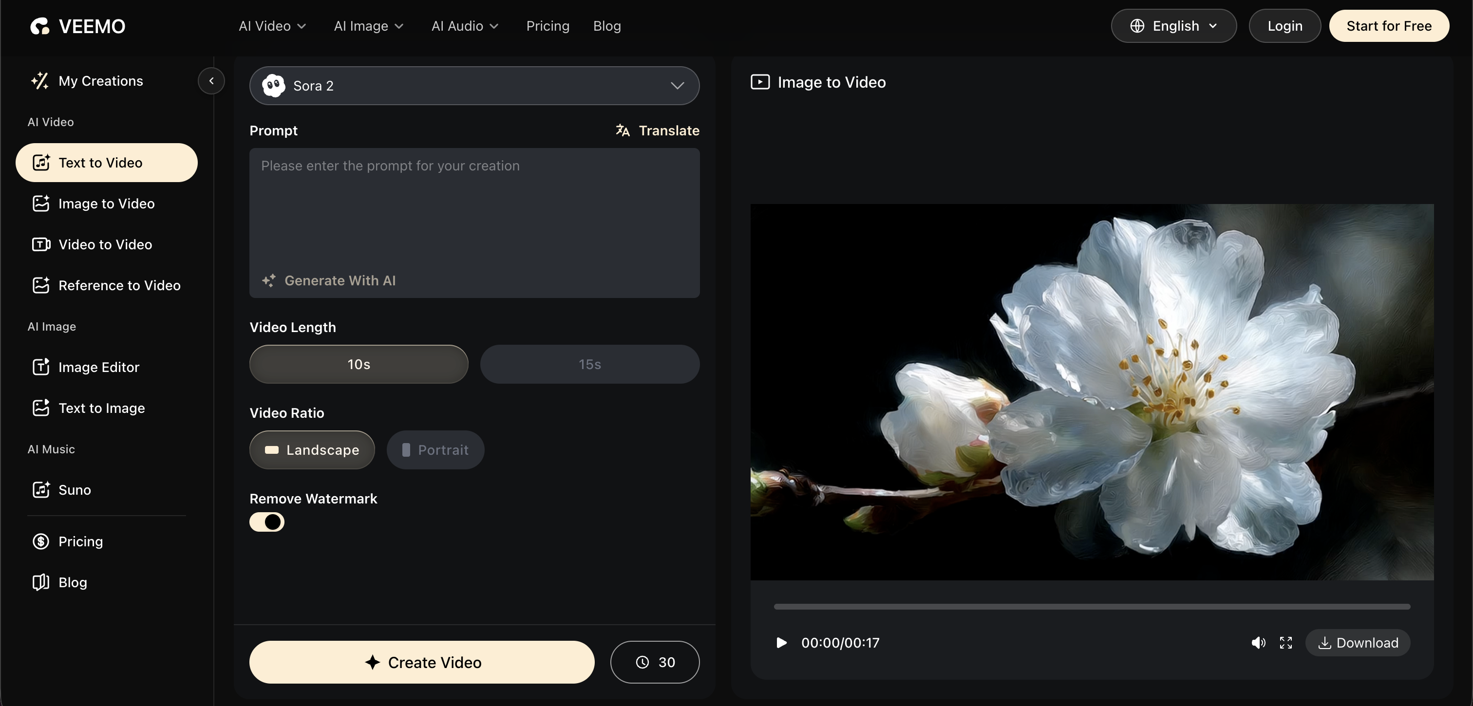 Veemo AI | Text to Video - Screenshot showing the interface and features of this AI tool