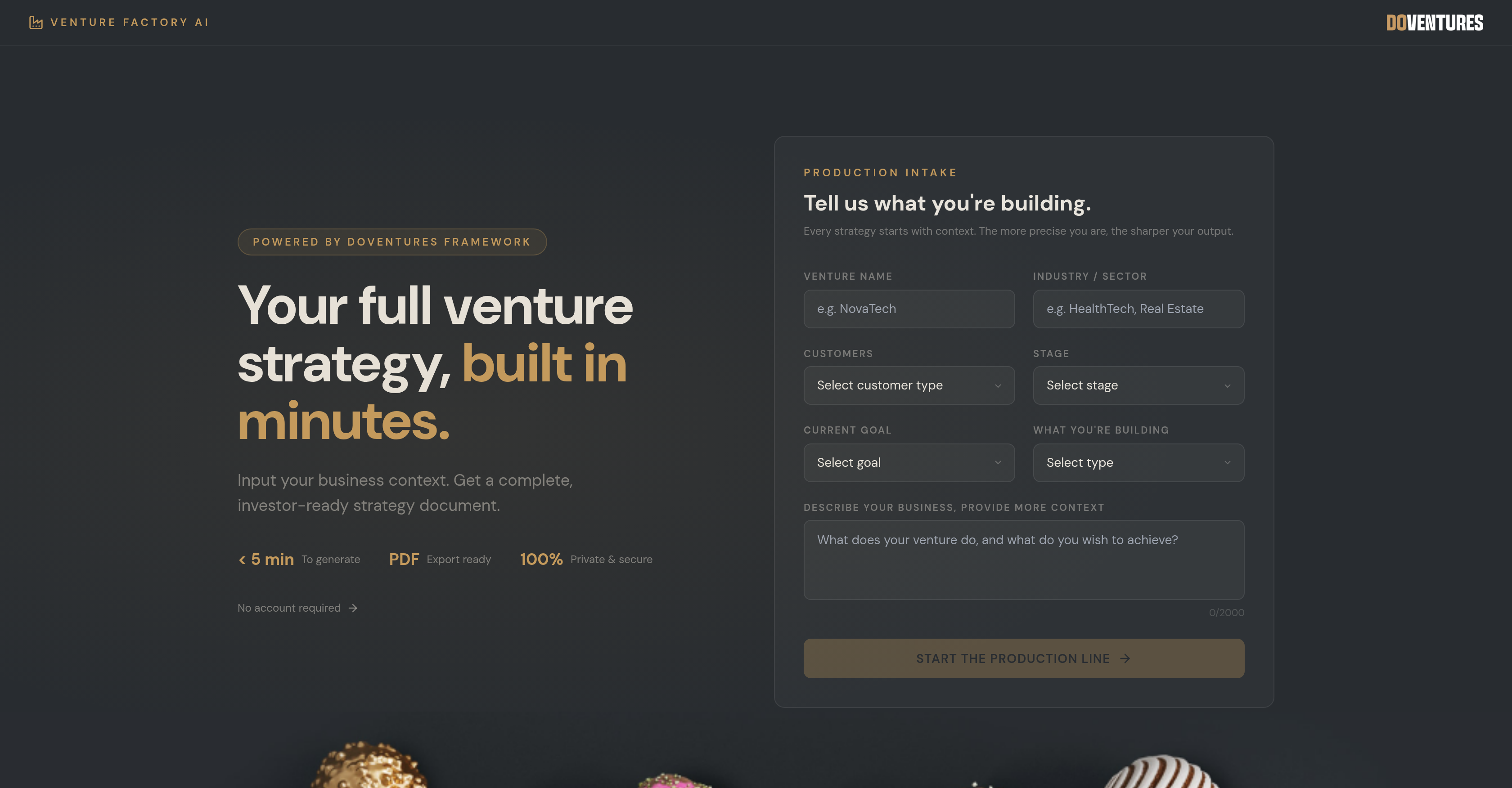 Venture Factory AI - Screenshot showing the interface and features of this AI tool
