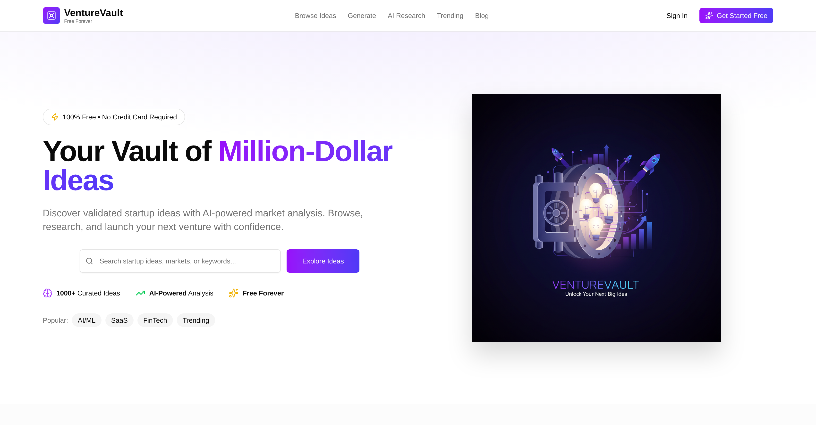 VentureVault - Screenshot showing the interface and features of this AI tool