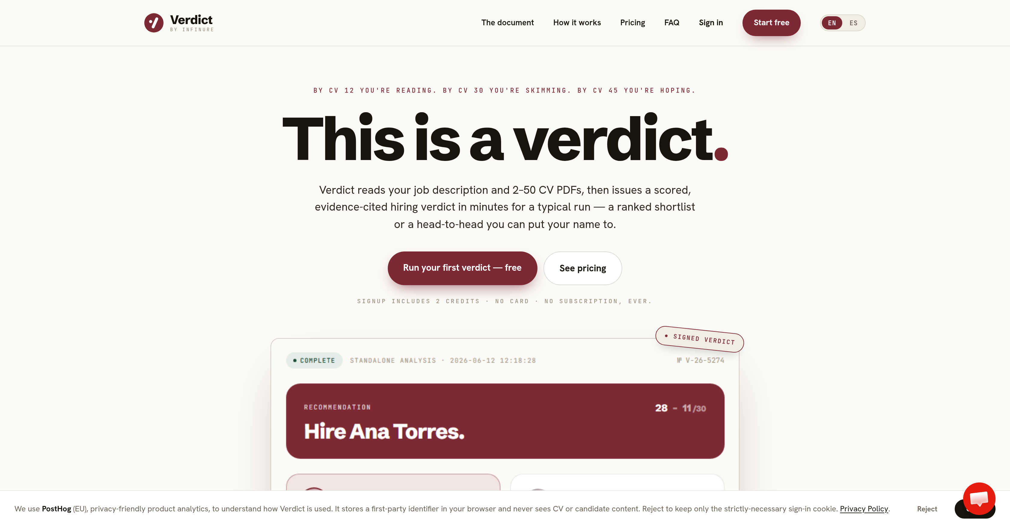 Verdict - Screenshot showing the interface and features of this AI tool