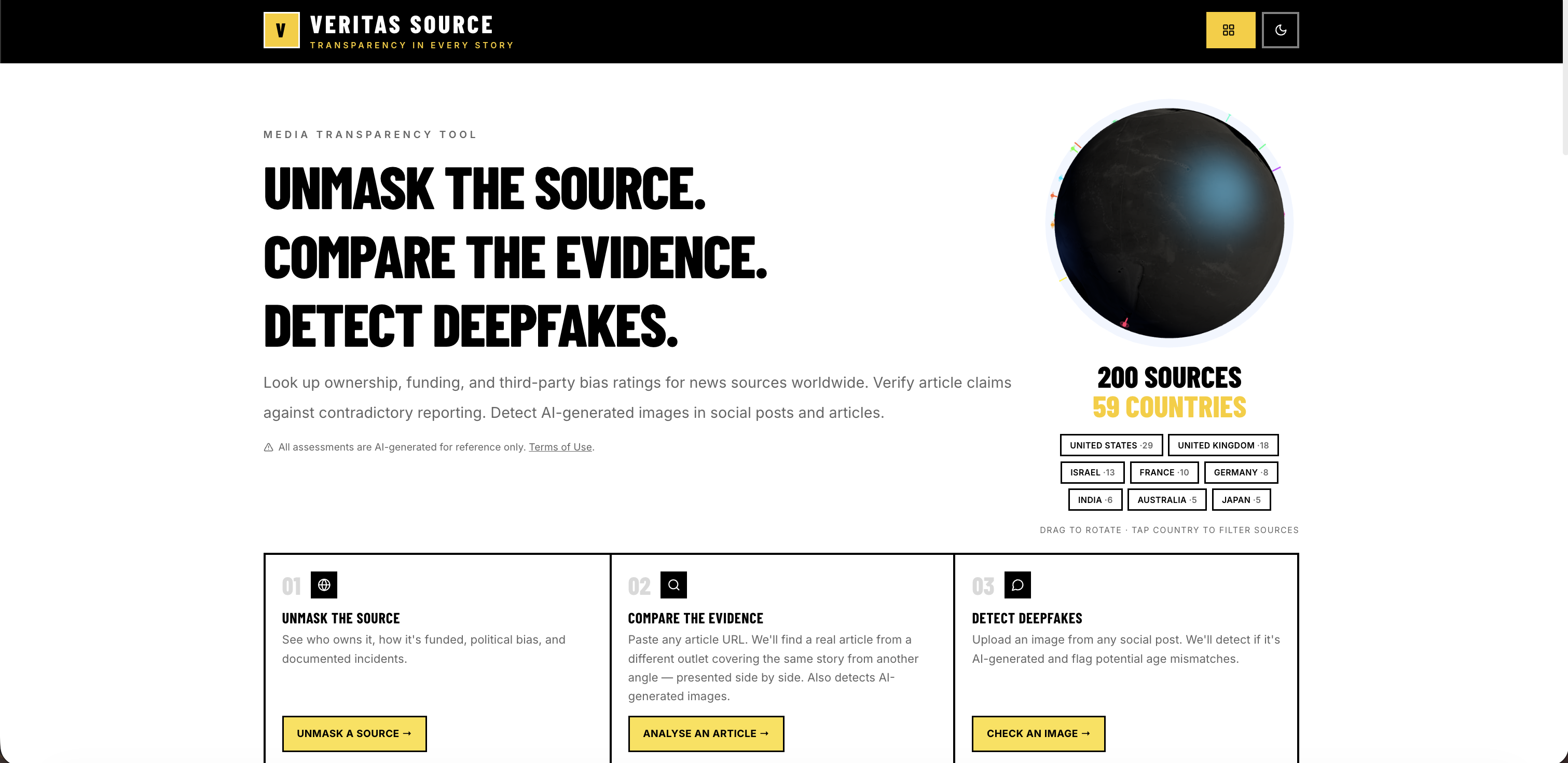 Veritas Source - Screenshot showing the interface and features of this AI tool