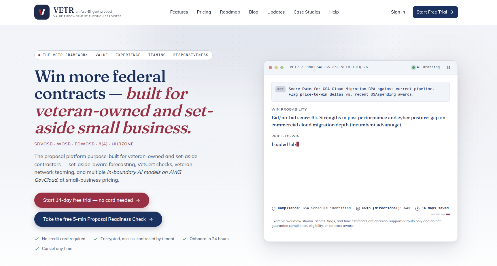 VETR Proposal - Screenshot showing the interface and features of this AI tool