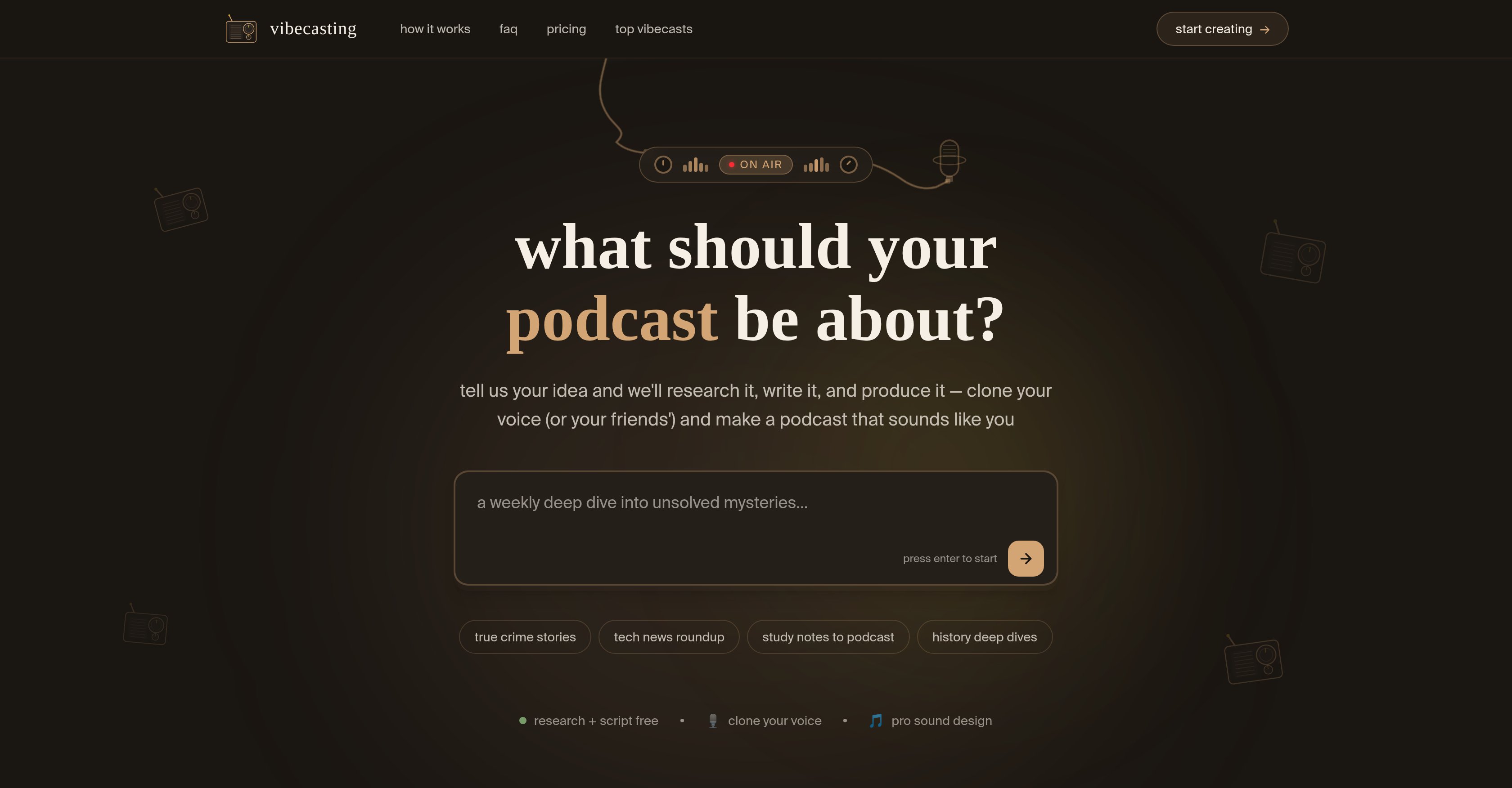 Vibecasting - Screenshot showing the interface and features of this AI tool