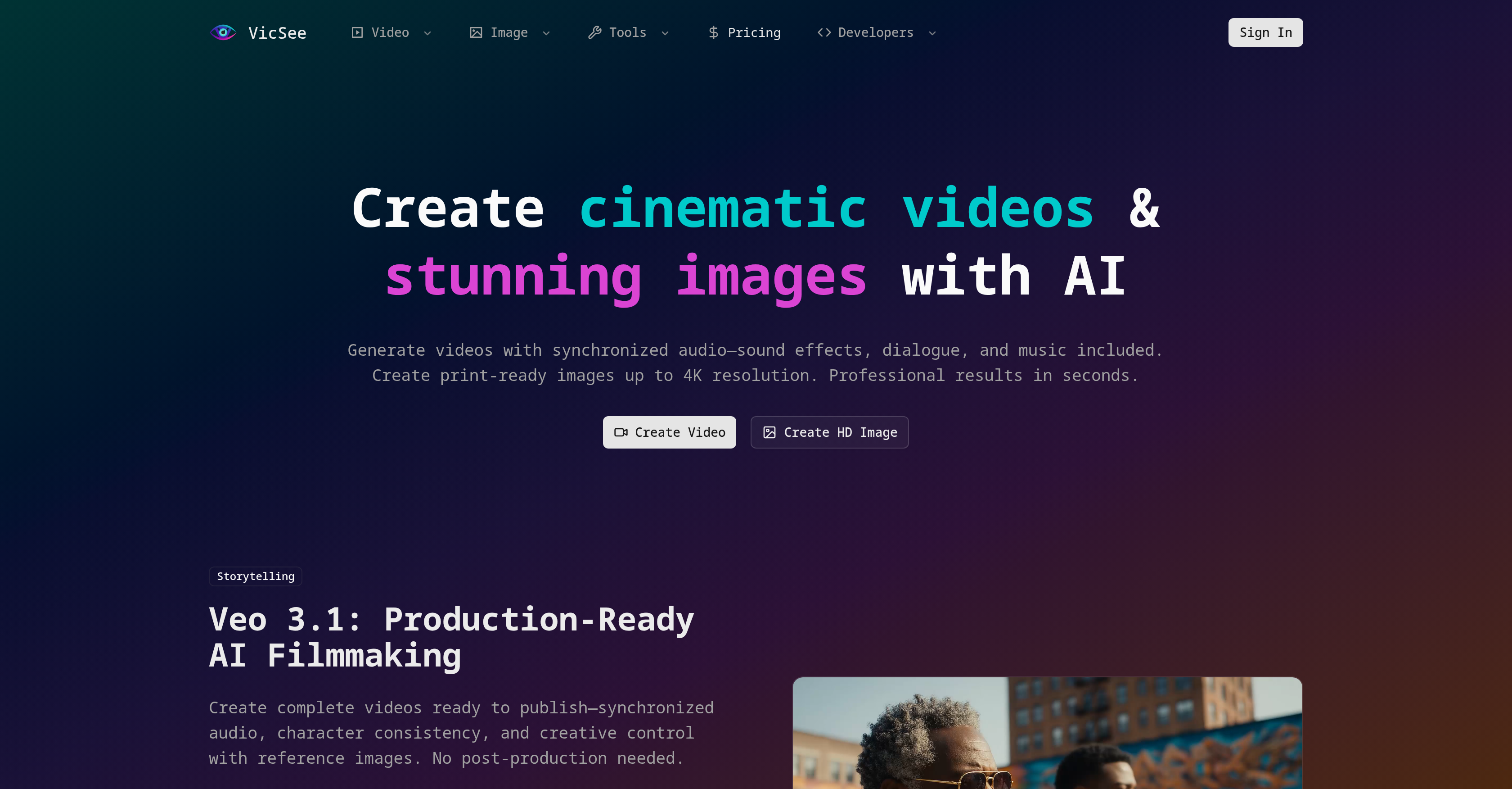 VicSee - Screenshot showing the interface and features of this AI tool