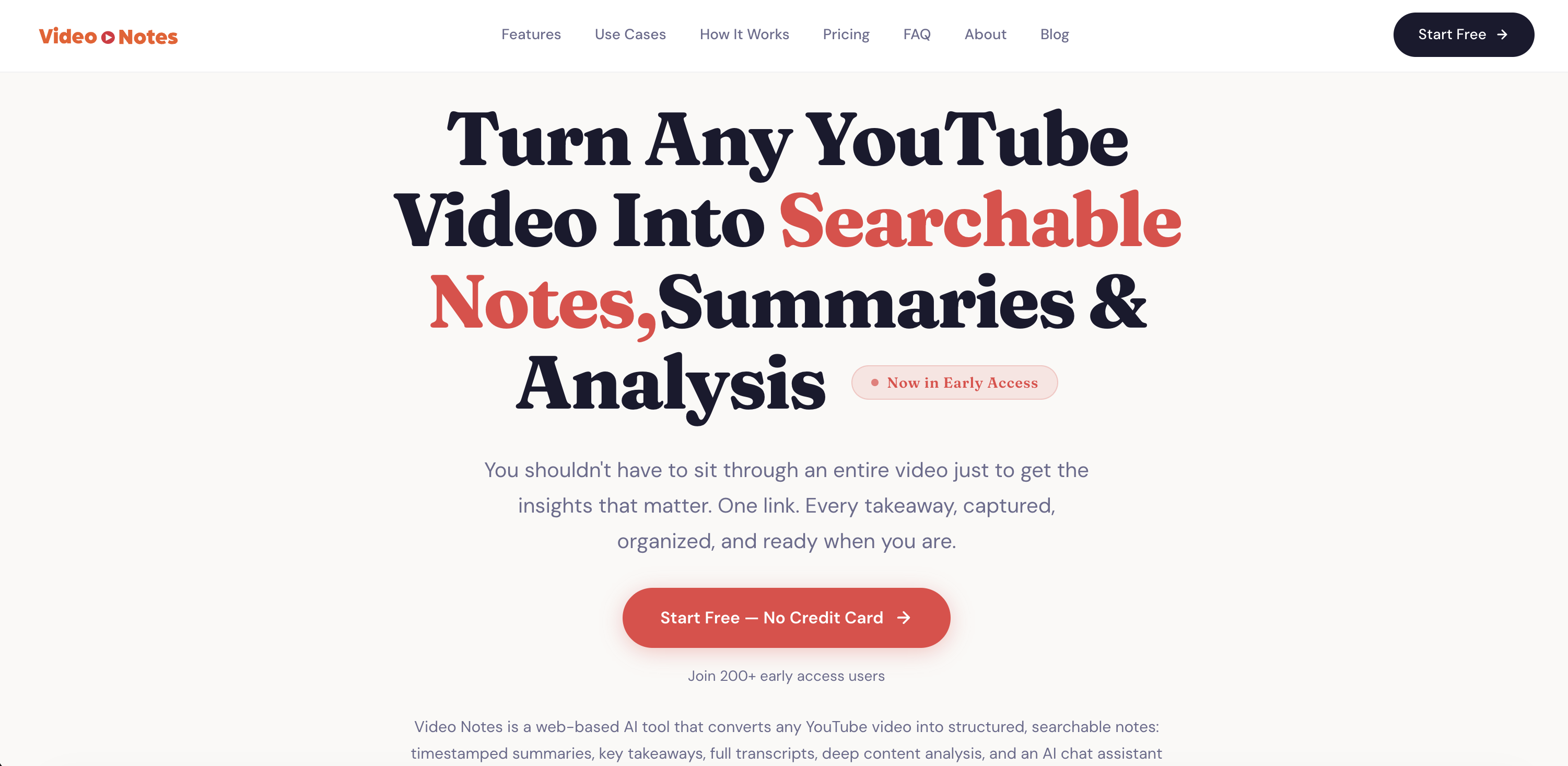 Video Notes - Screenshot showing the interface and features of this AI tool
