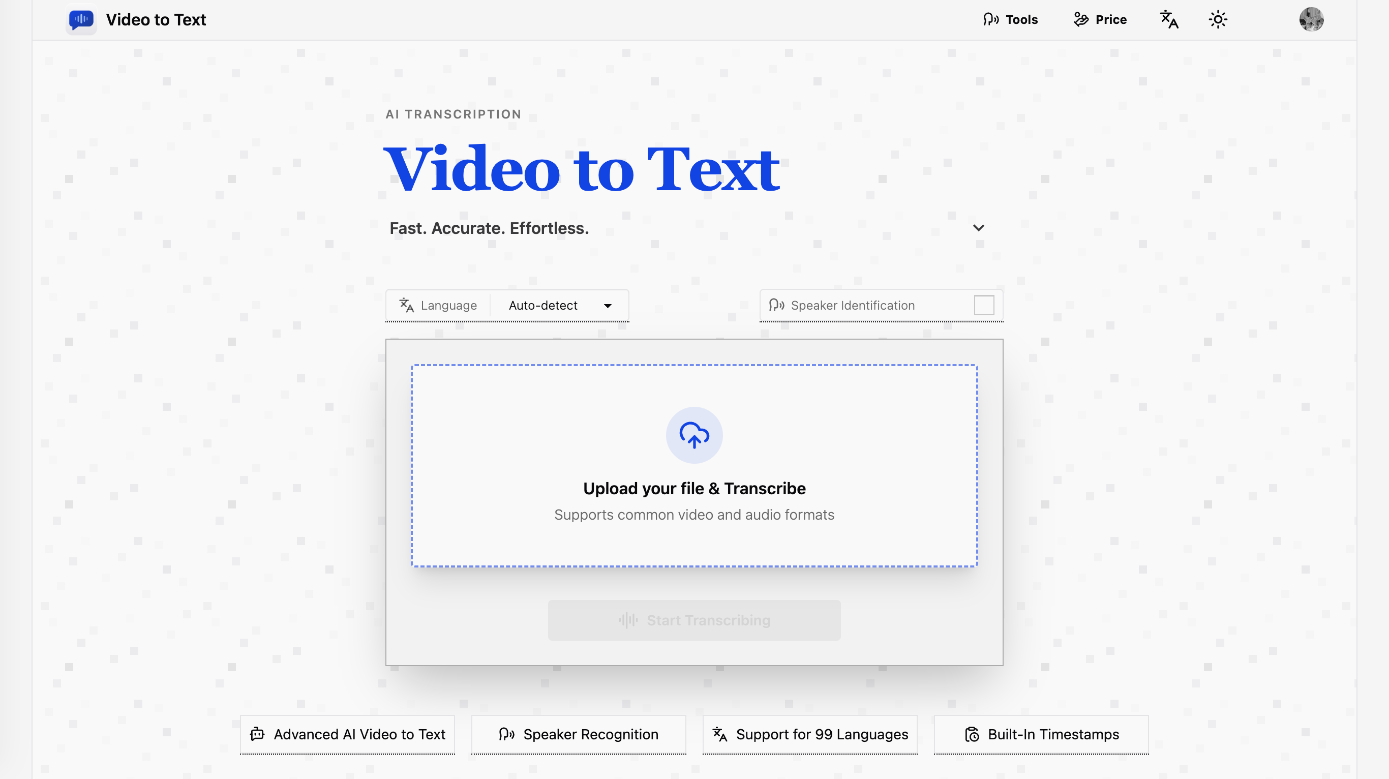 Video to Text.net - Screenshot showing the interface and features of this AI tool
