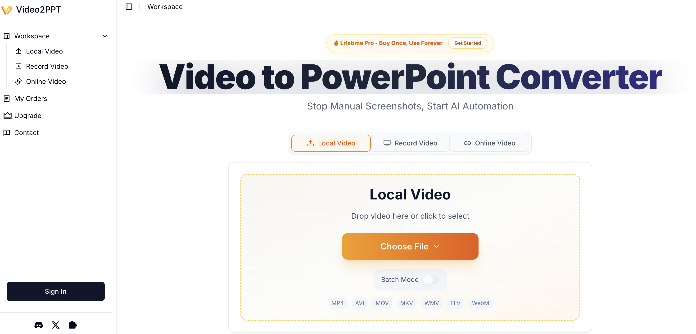 Video2PPT - Screenshot showing the interface and features of this AI tool