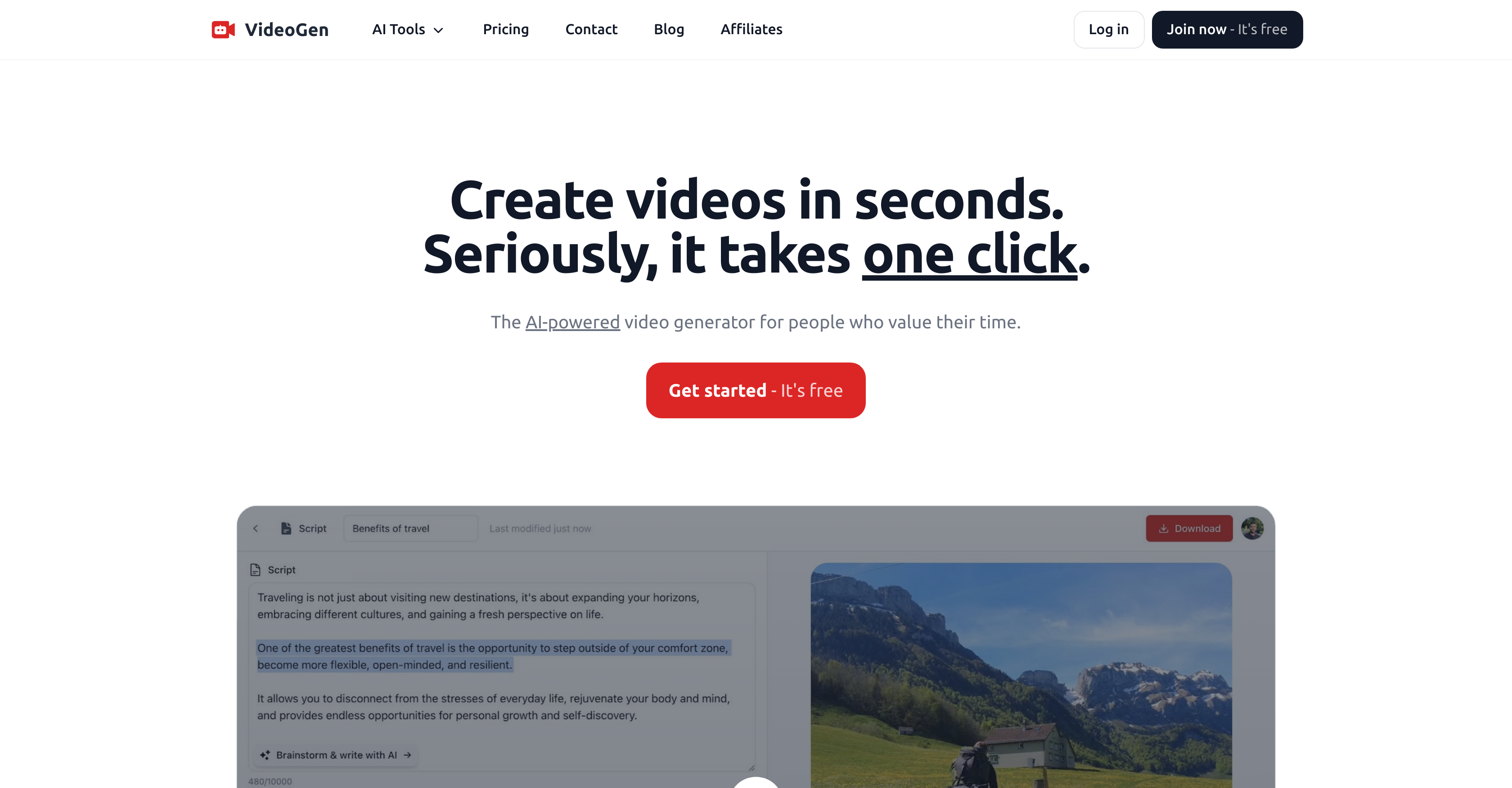 VideoGen - Screenshot showing the interface and features of this AI tool