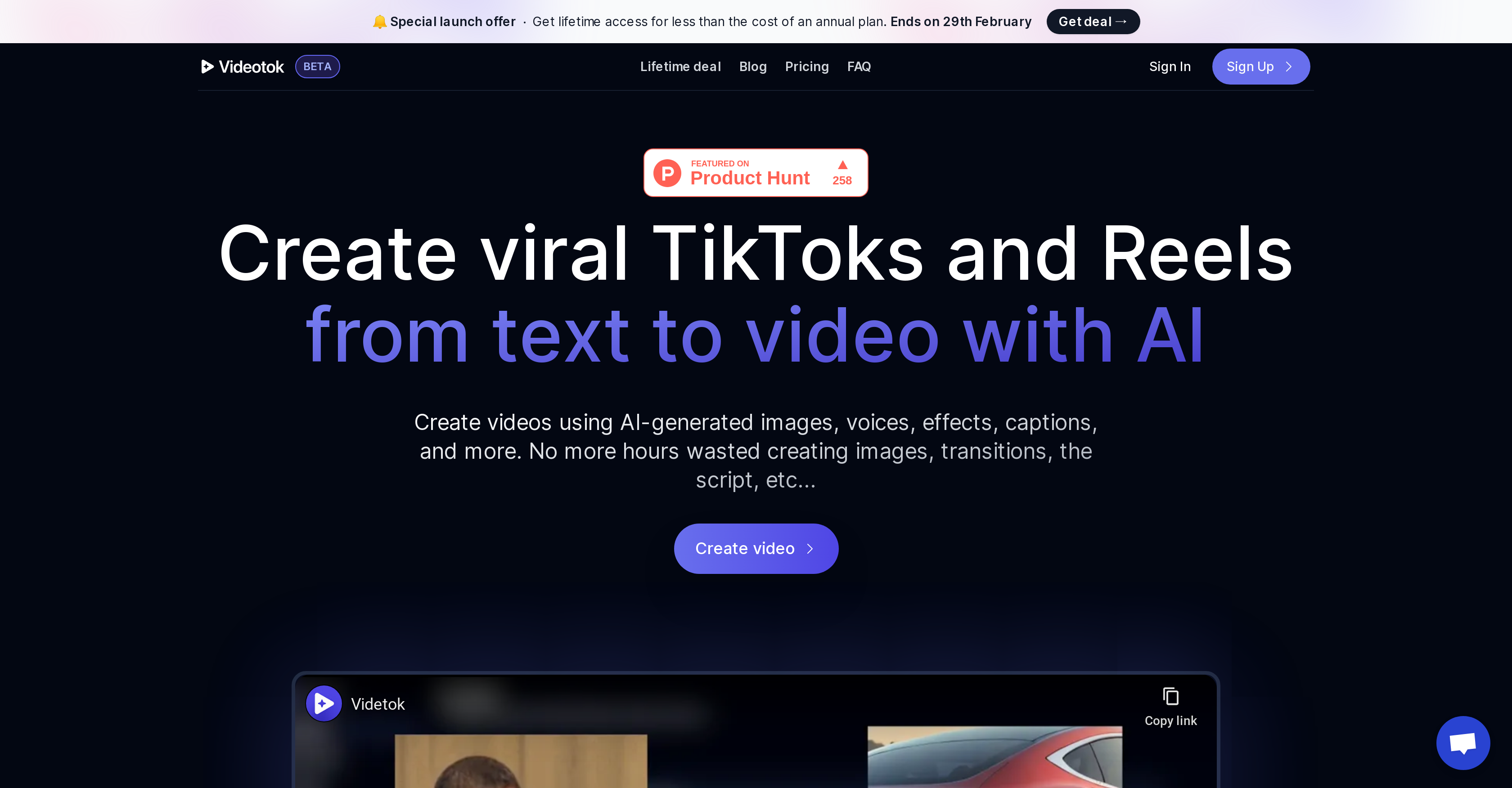 Videotok - Screenshot showing the interface and features of this AI tool