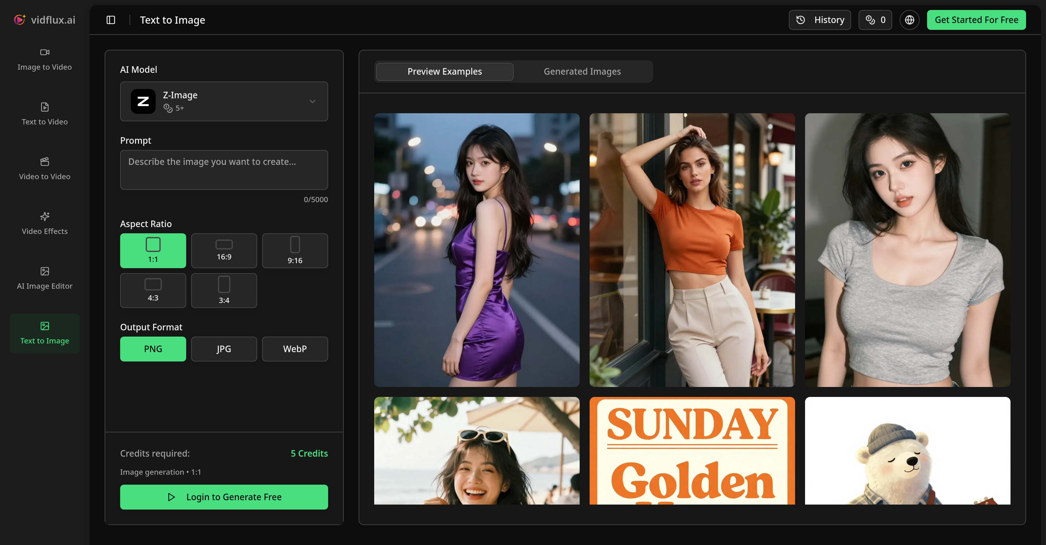 VidFlux Text to Image AI - Screenshot showing the interface and features of this AI tool