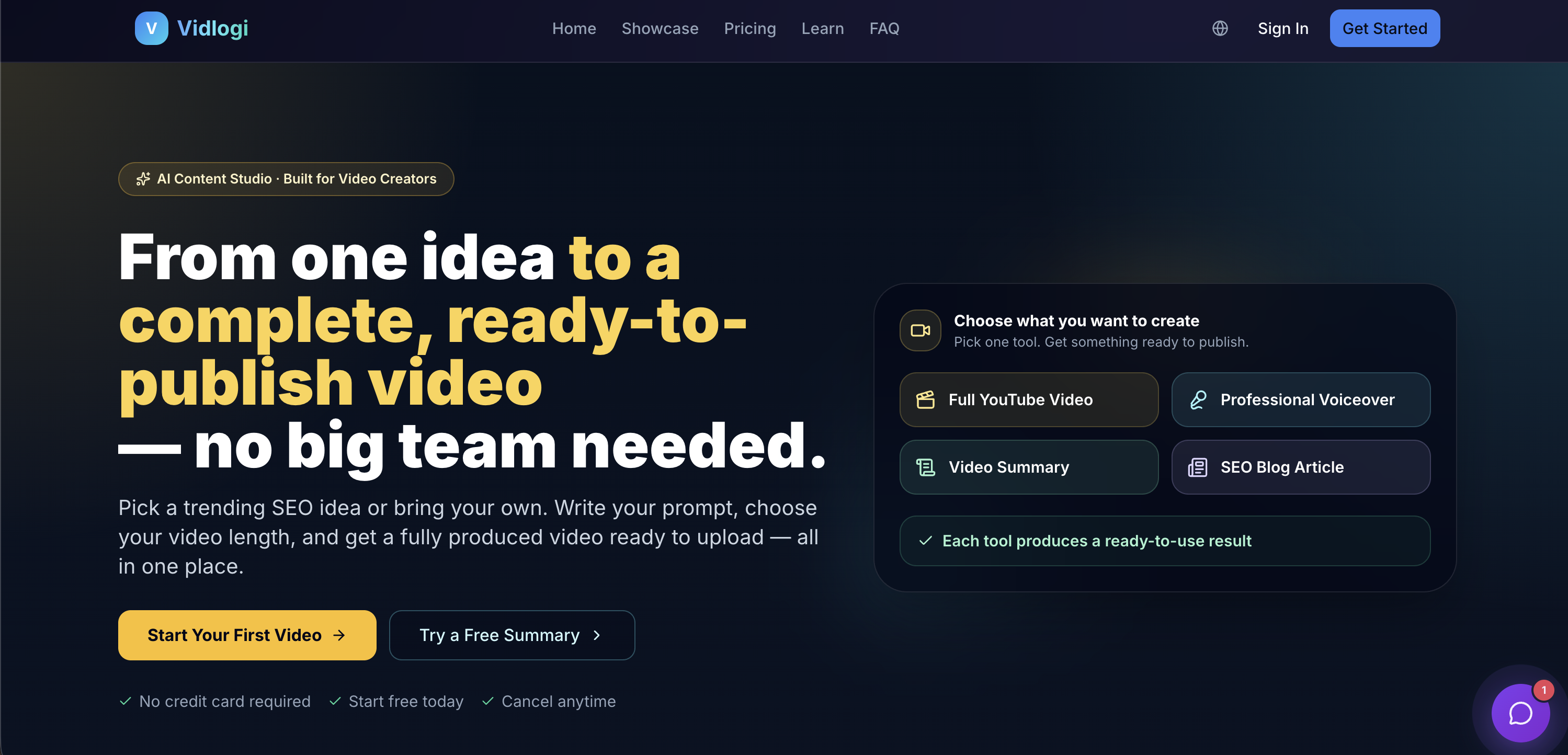 Vidlogi - Screenshot showing the interface and features of this AI tool