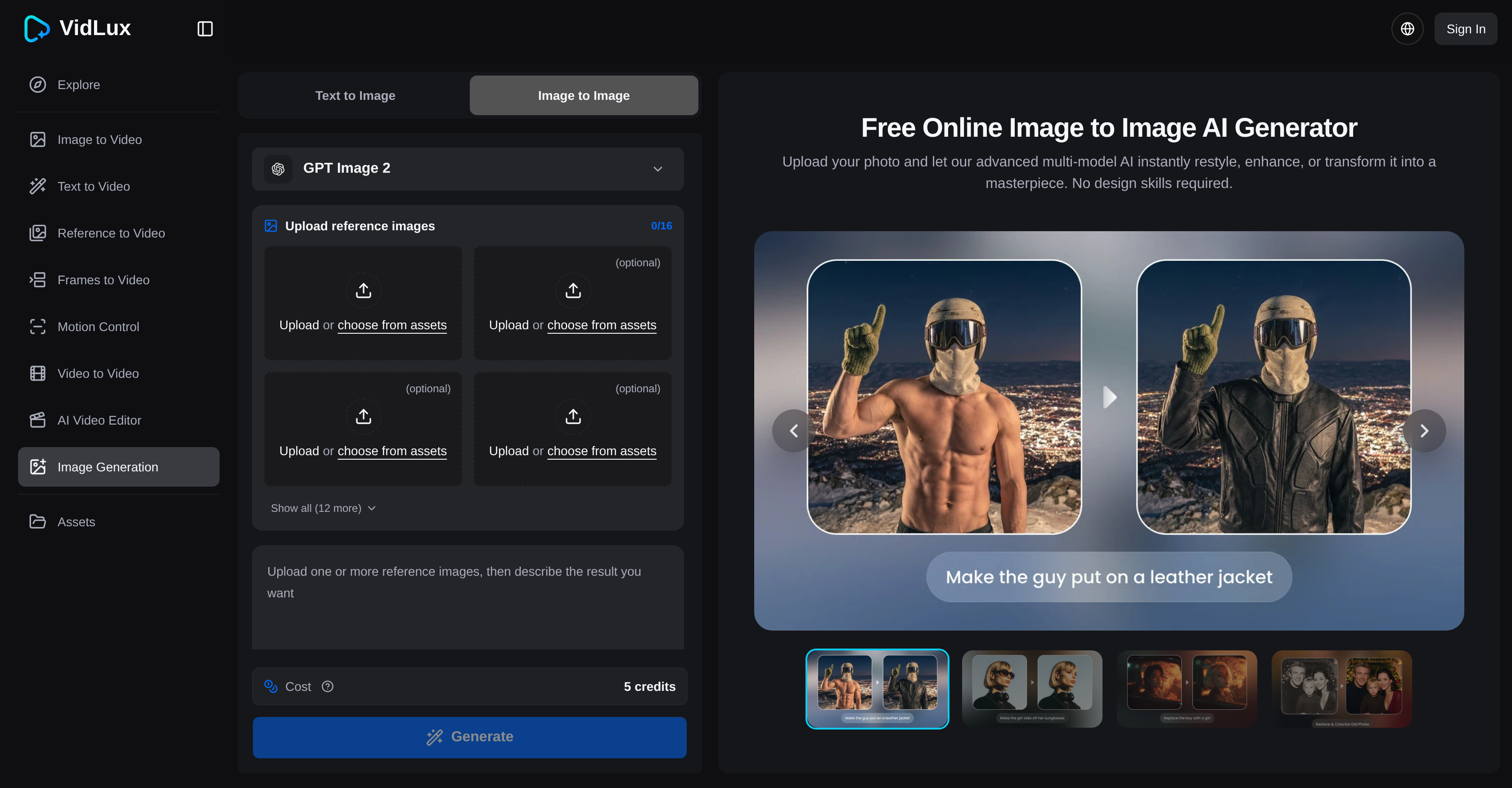 VidLux – AI Image Generator & Editor - Screenshot showing the interface and features of this AI tool