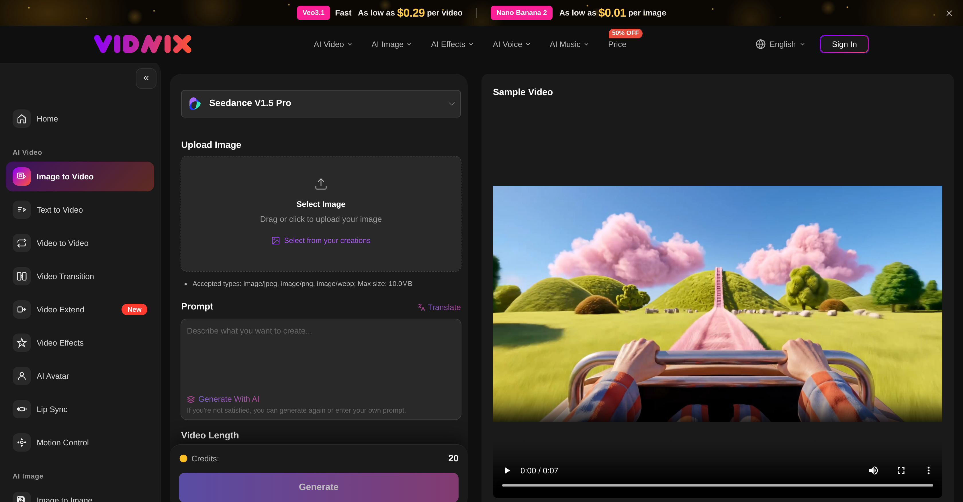 Vidnix | AI Image to Video Generator - Screenshot showing the interface and features of this AI tool