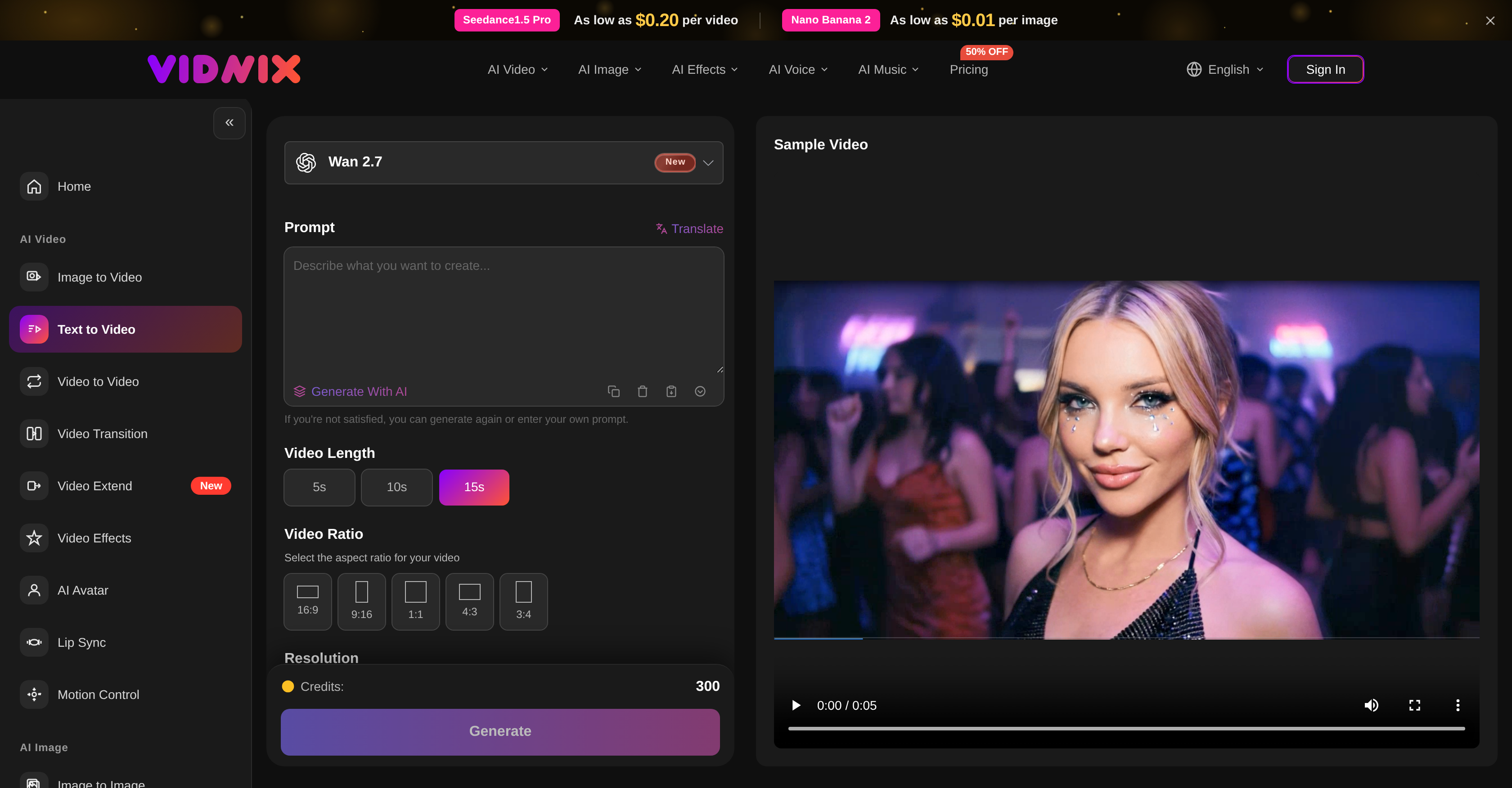 Vidnix | AI Text to Video Generator - Screenshot showing the interface and features of this AI tool