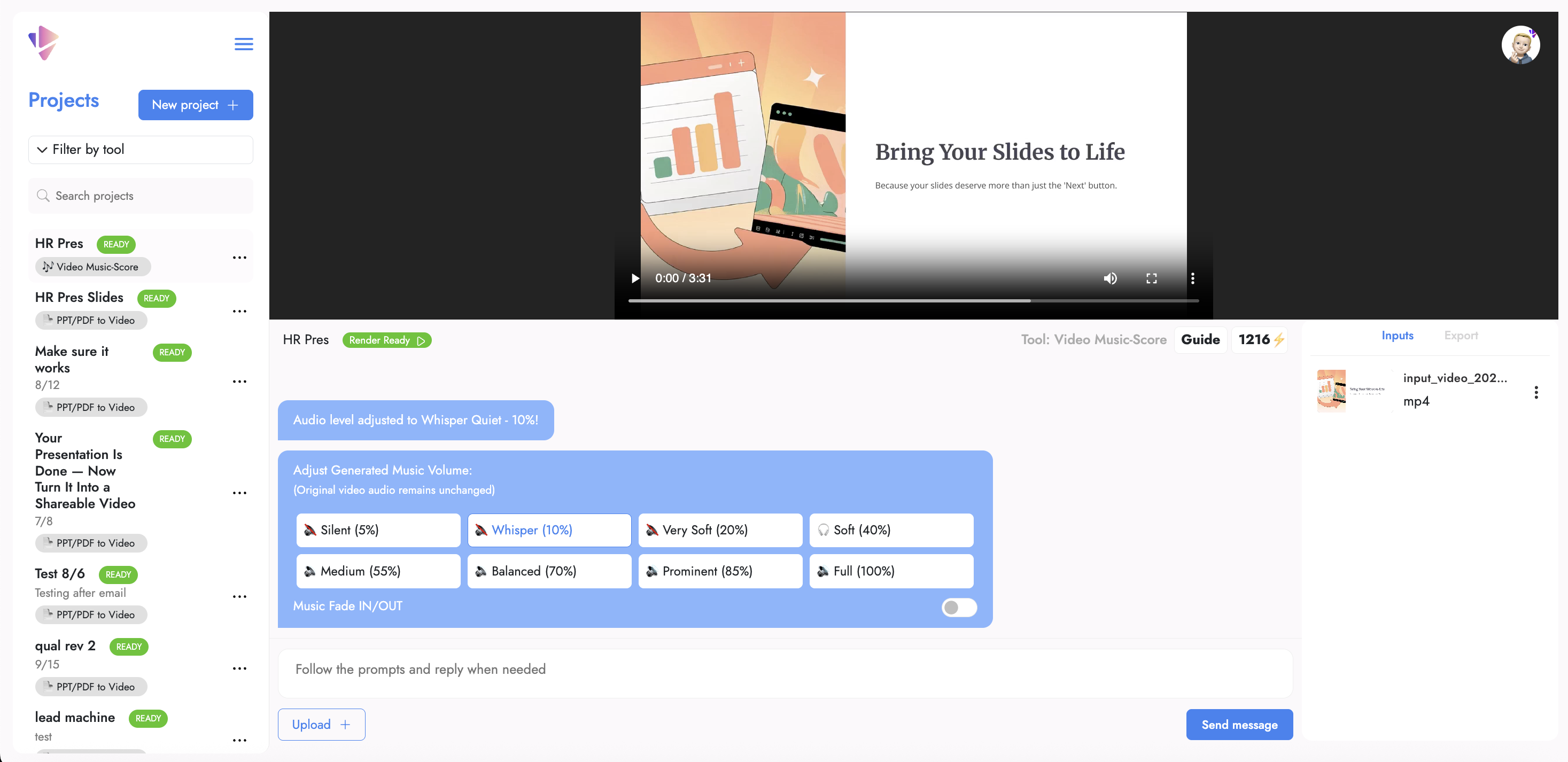 Video Music-Score by Vidsembly - Screenshot showing the interface and features of this AI tool