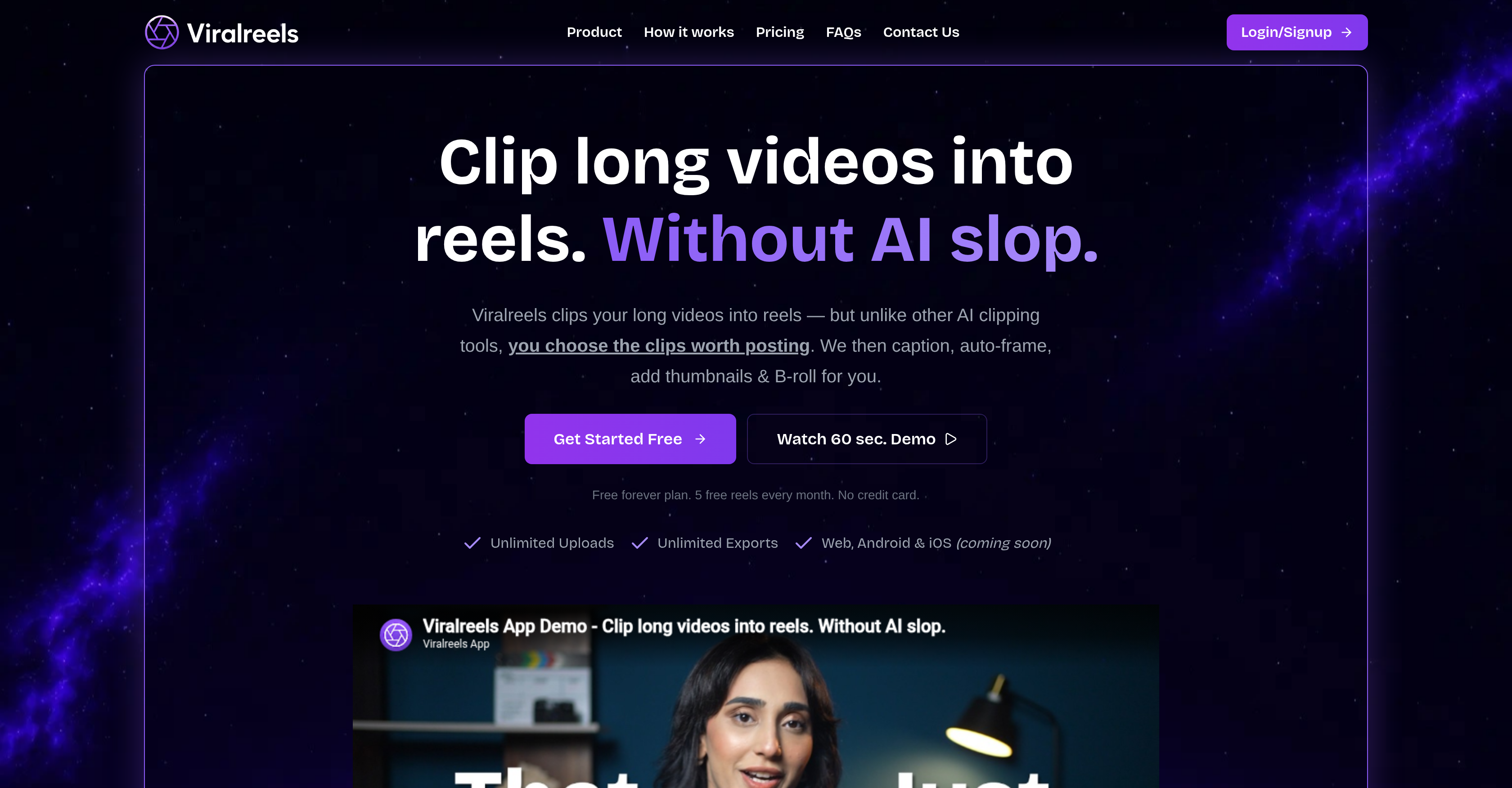 ViralReels - Screenshot showing the interface and features of this AI tool