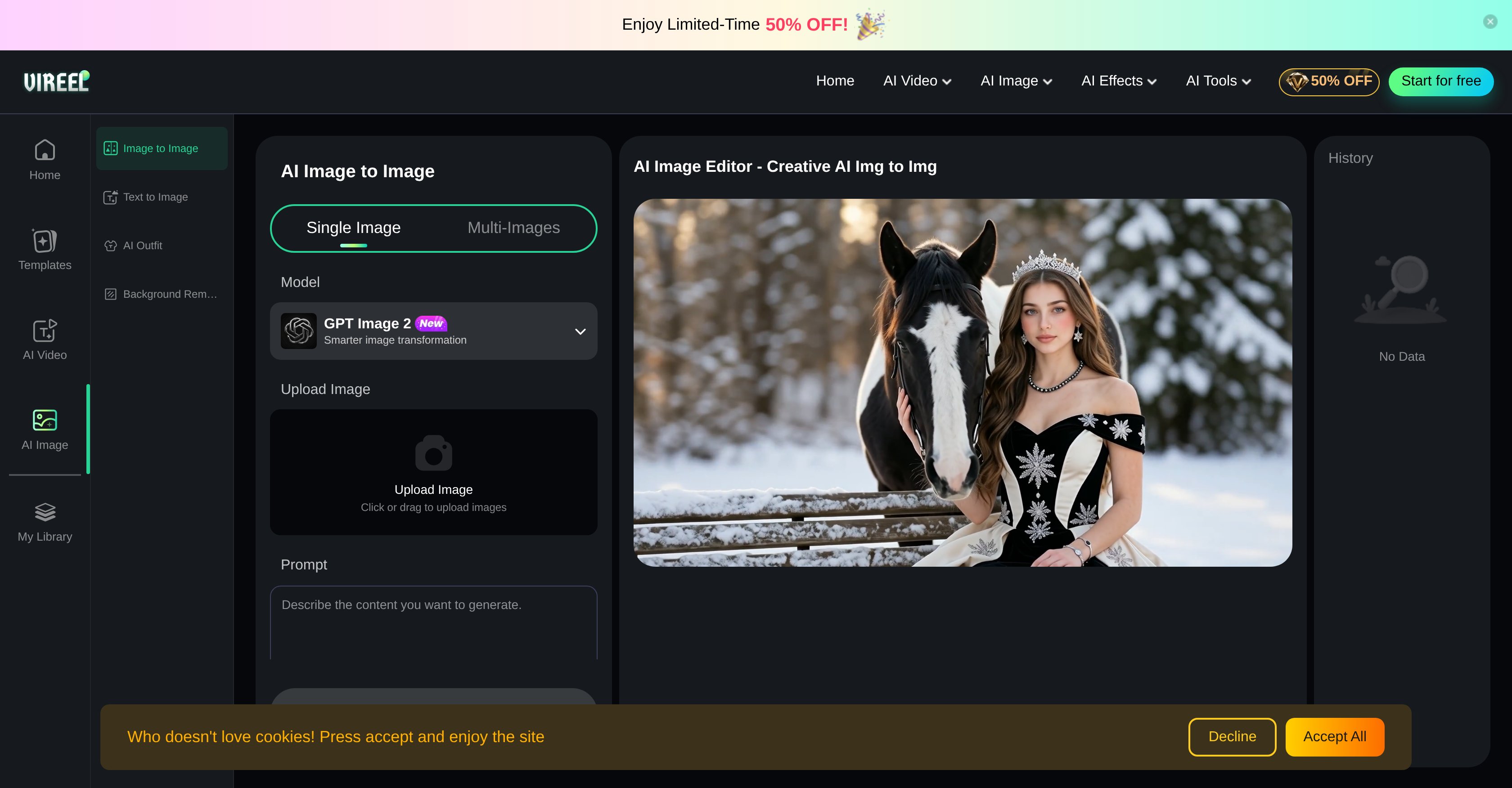 Vireel AI | Image to Image Generator - Screenshot showing the interface and features of this AI tool