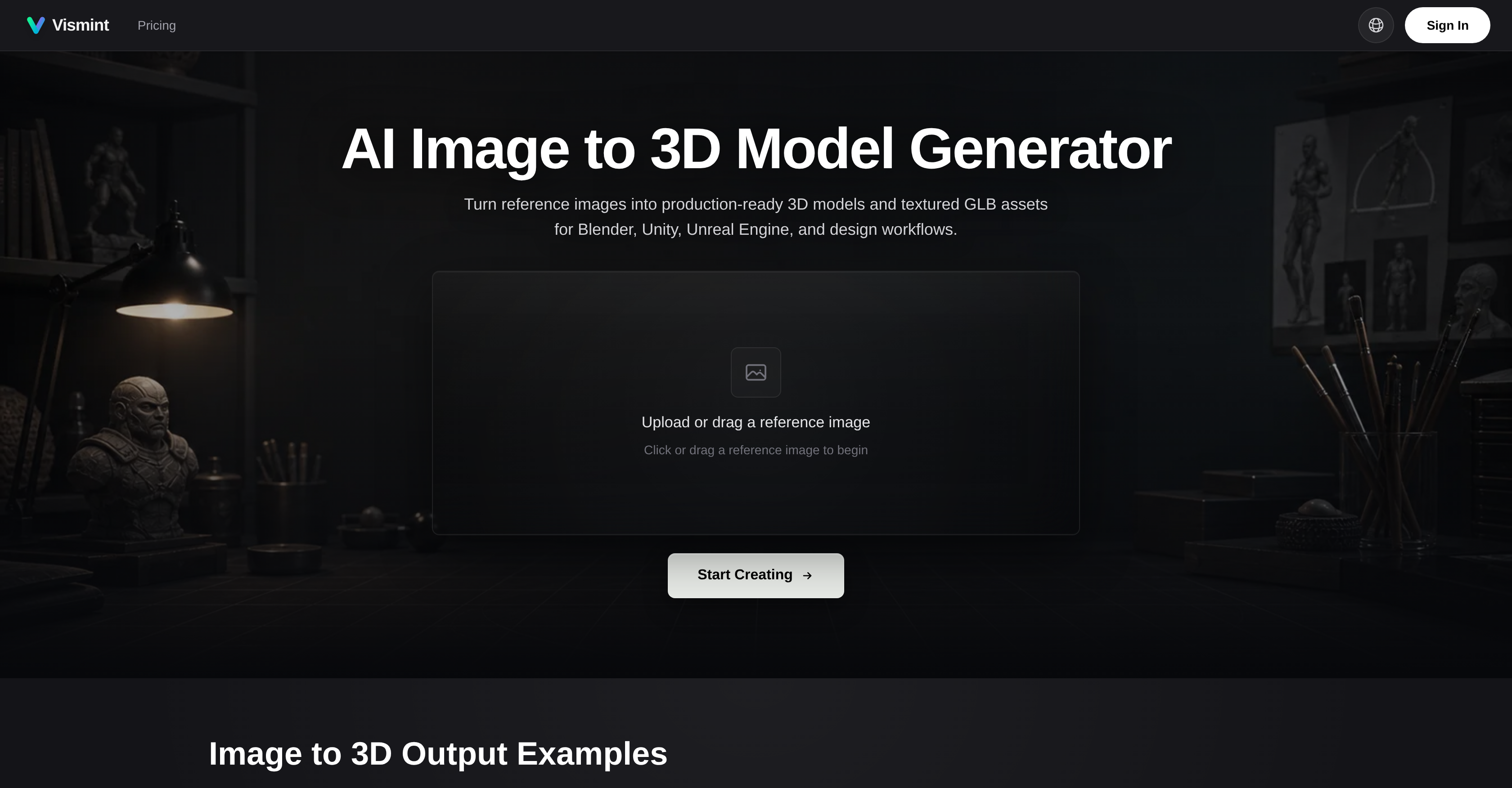 Vismint - AI Image to 3D Model Generator - Screenshot showing the interface and features of this AI tool
