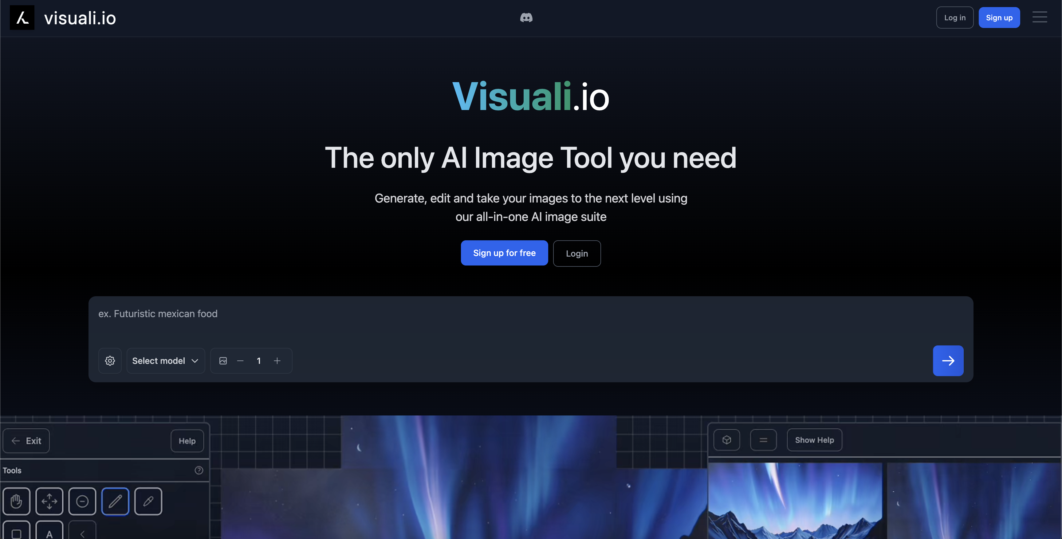 Visuali - Screenshot showing the interface and features of this AI tool