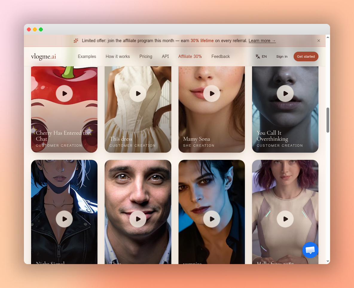 VlogMe AI - Screenshot showing the interface and features of this AI tool