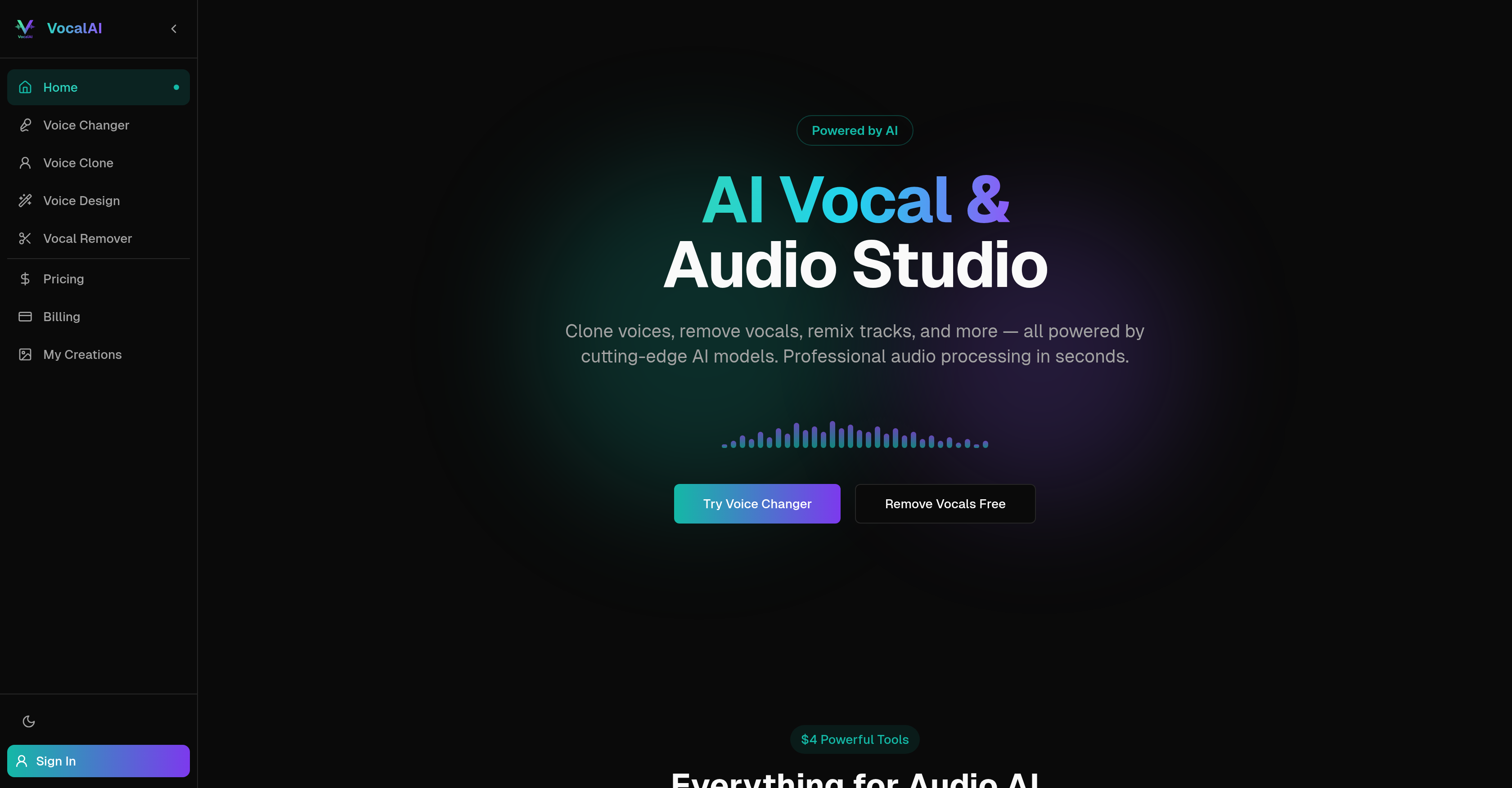 VocalAI - Screenshot showing the interface and features of this AI tool