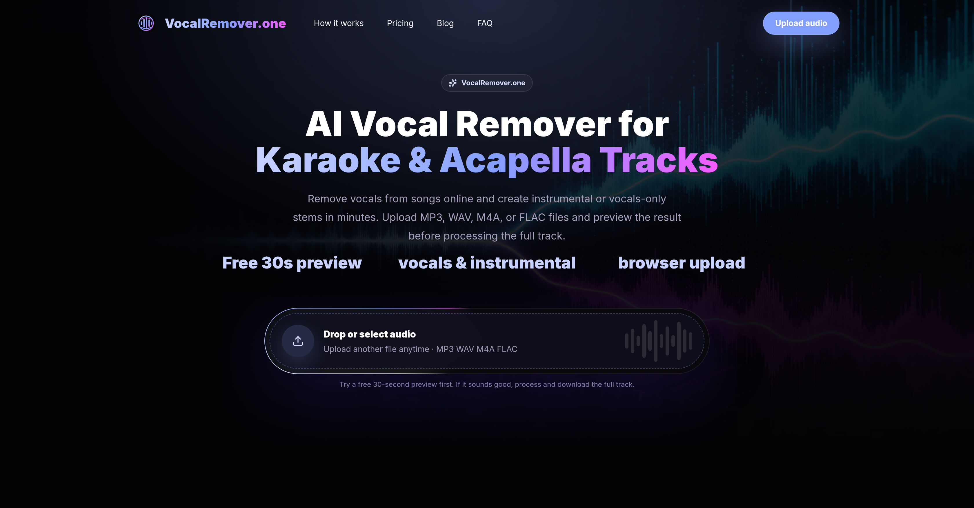 VocalRemover.one - Screenshot showing the interface and features of this AI tool