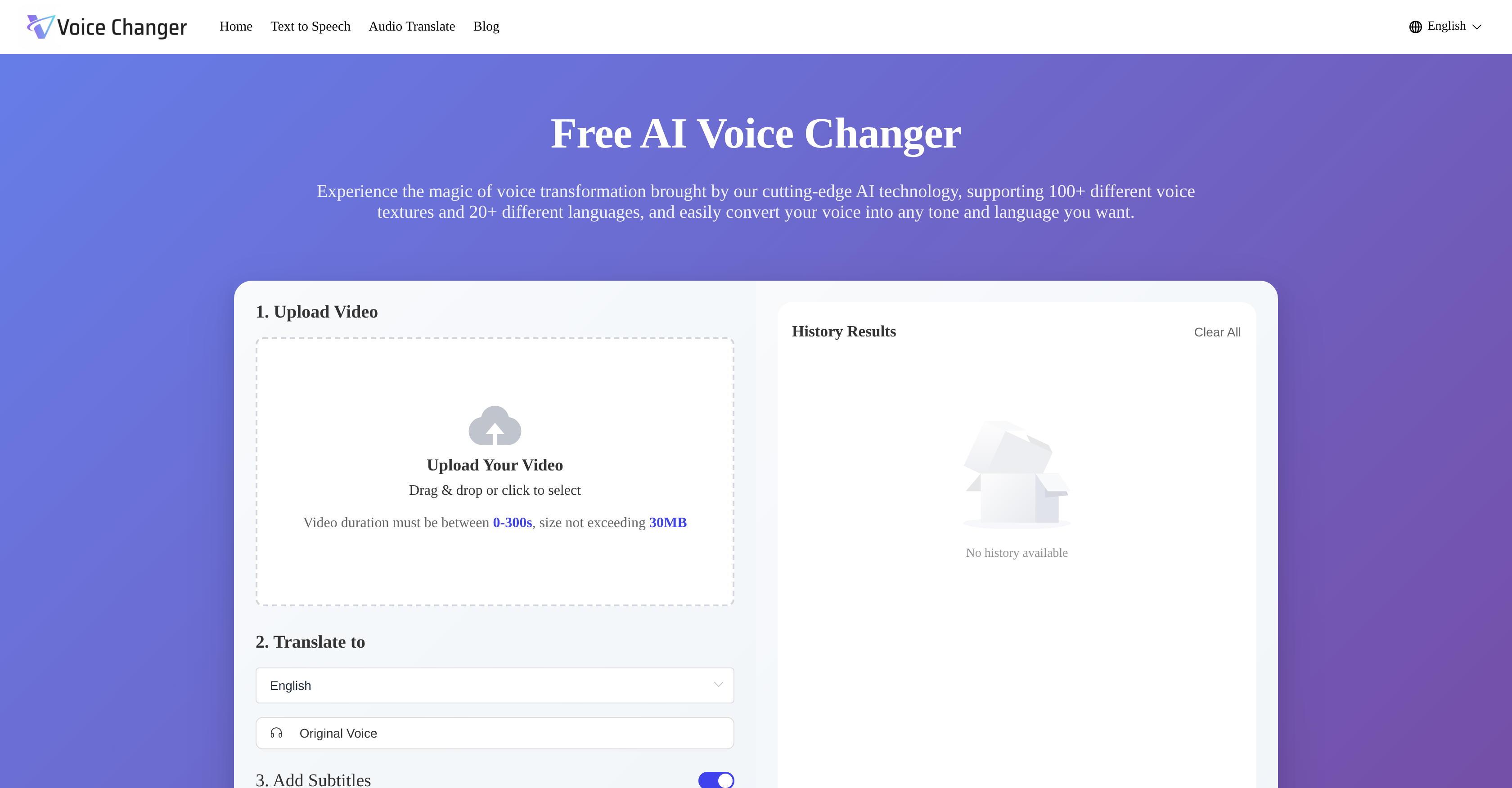 Voice Changer.video - Screenshot showing the interface and features of this AI tool