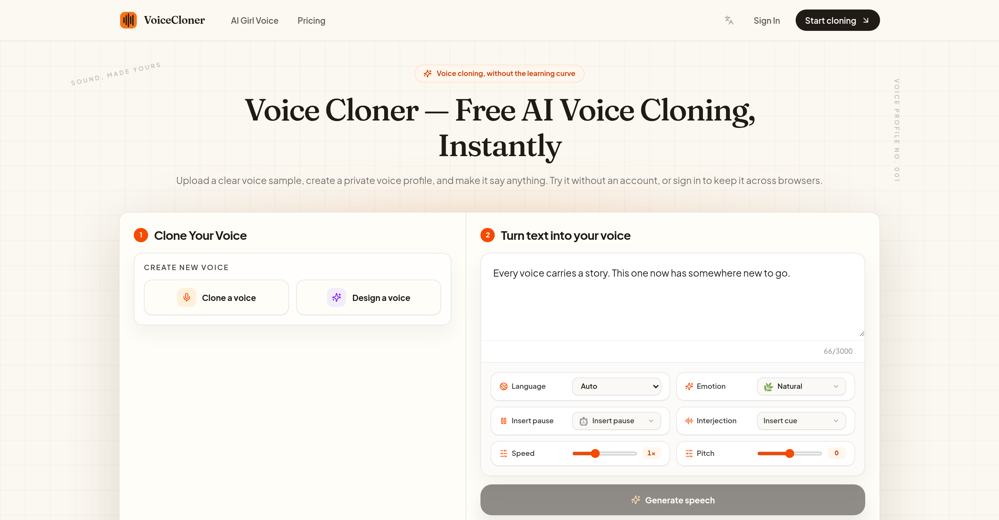 Voice Cloner - Screenshot showing the interface and features of this AI tool