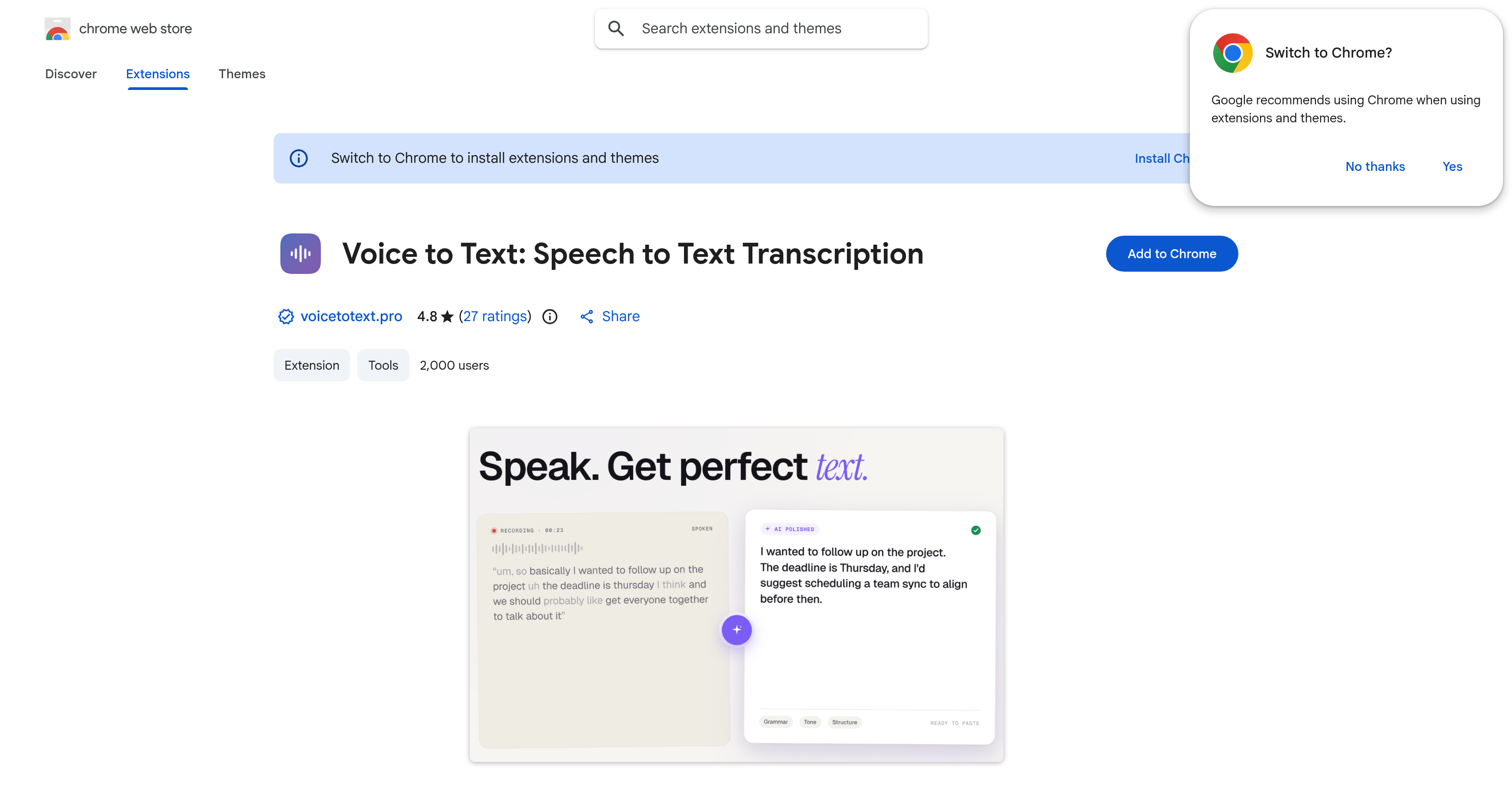 Voice to Text: Speech to Text Transcription - Screenshot showing the interface and features of this AI tool