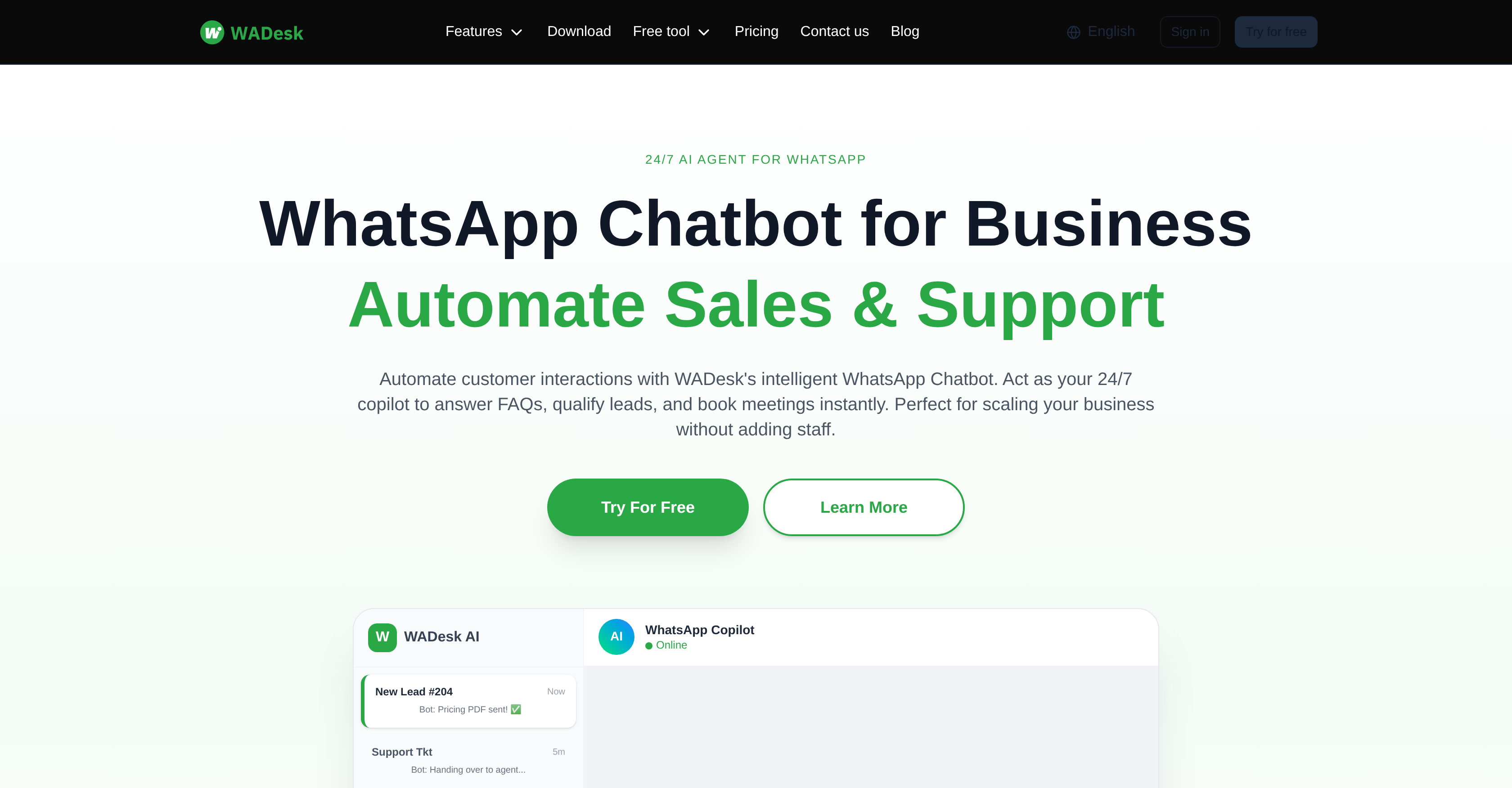 WADesk WhatsApp Chatbot - Screenshot showing the interface and features of this AI tool
