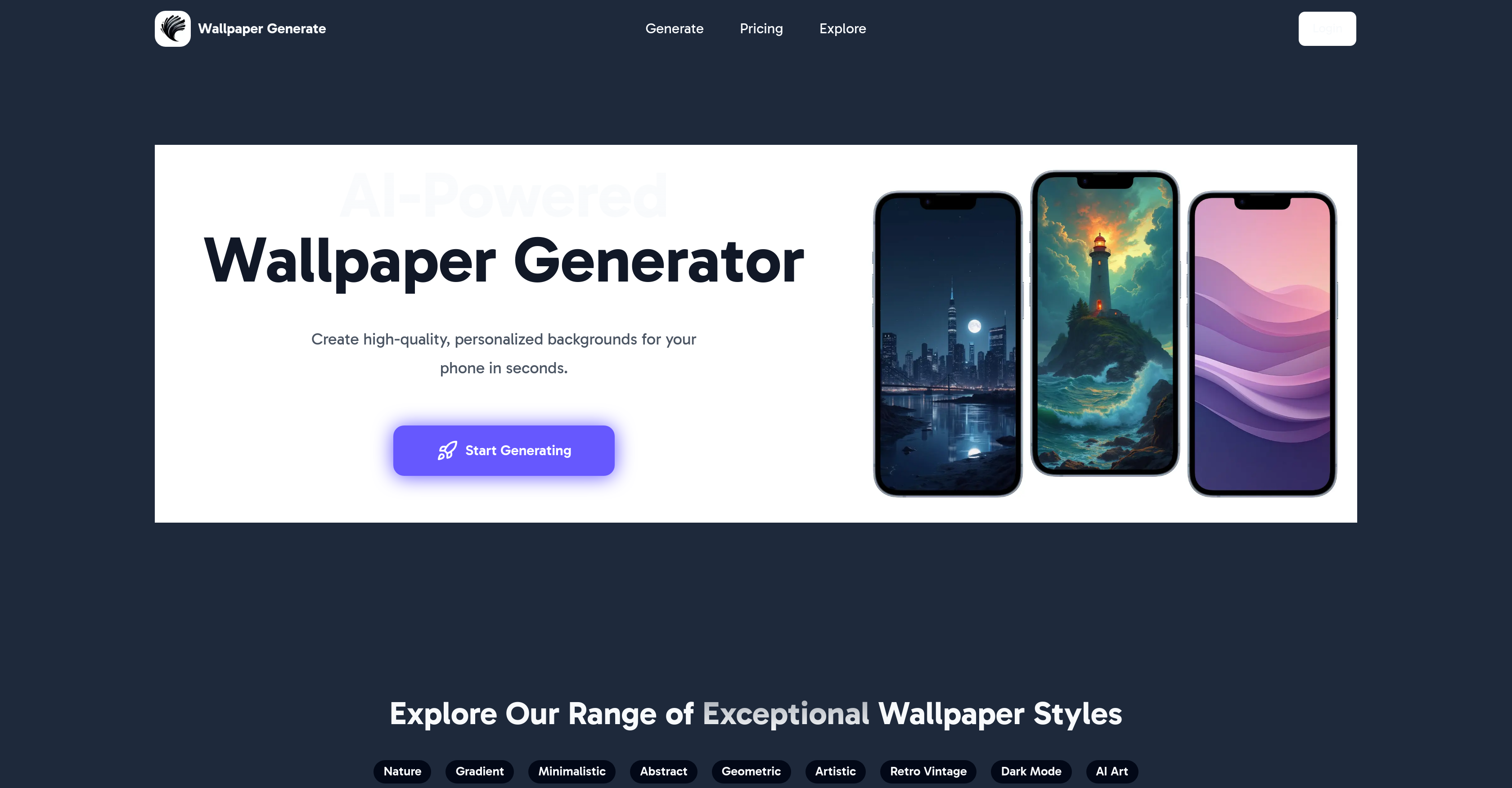 Wallpaper Generate - Screenshot showing the interface and features of this AI tool