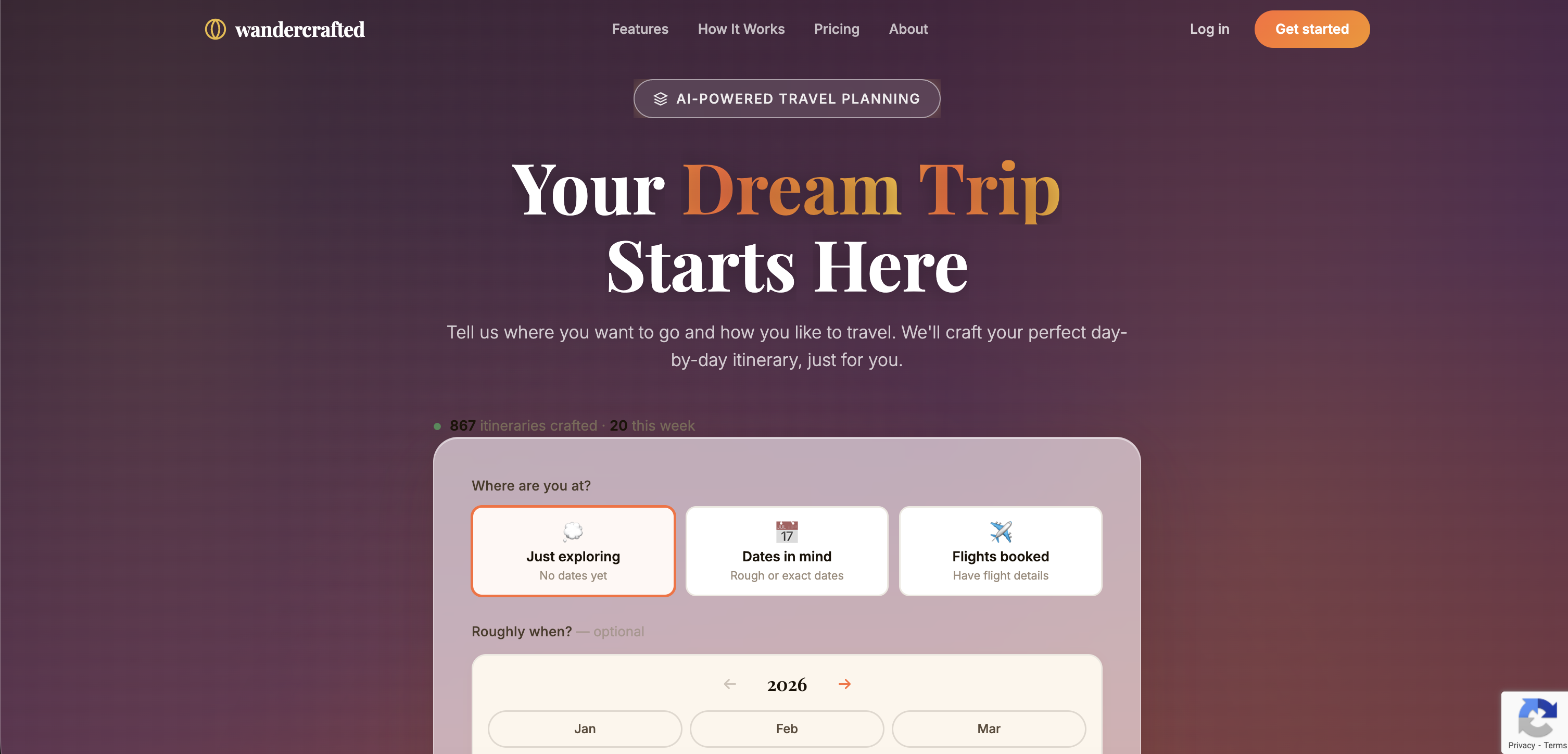 Wandercrafted - Screenshot showing the interface and features of this AI tool