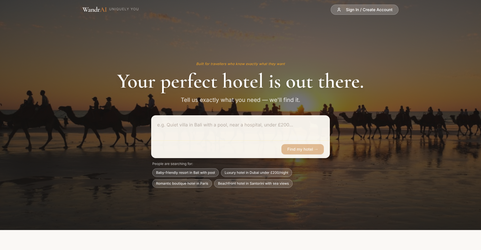 WandrAI - Screenshot showing the interface and features of this AI tool