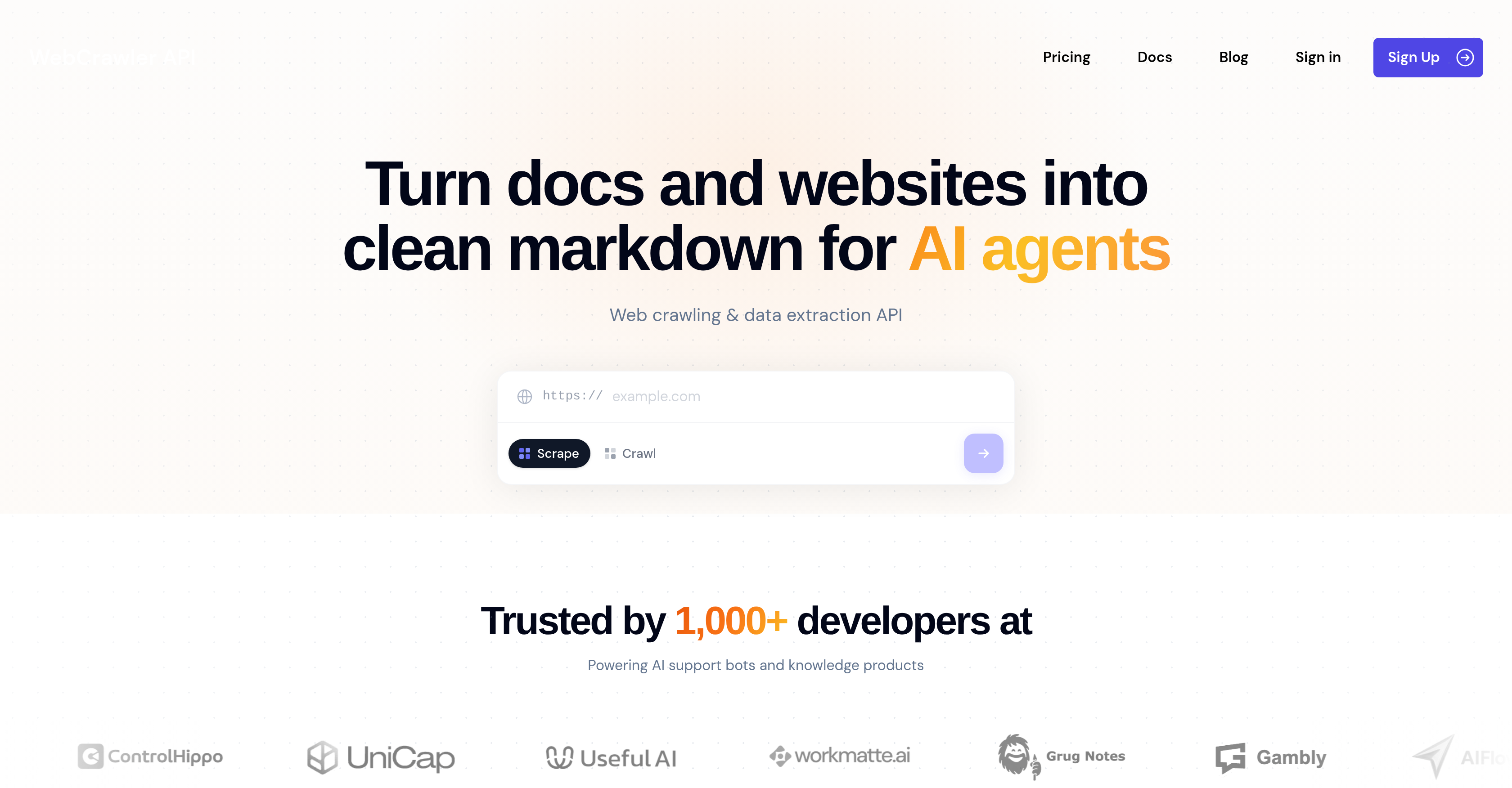 WebCrawler API - Screenshot showing the interface and features of this AI tool