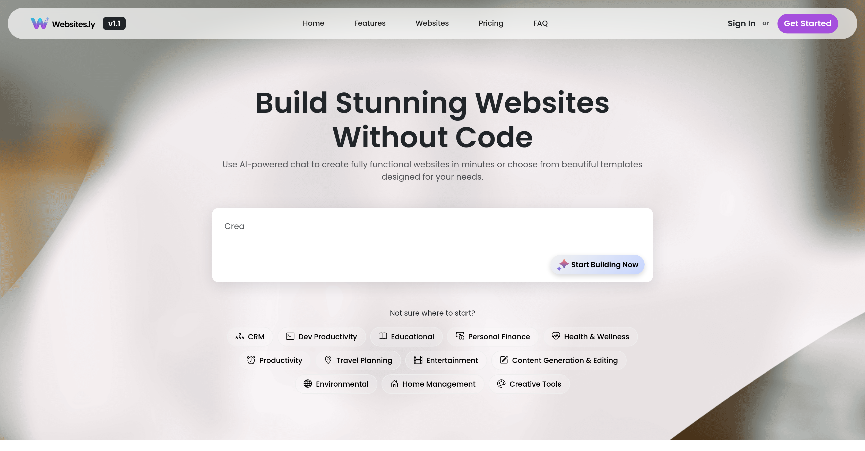 Websites.ly - Screenshot showing the interface and features of this AI tool