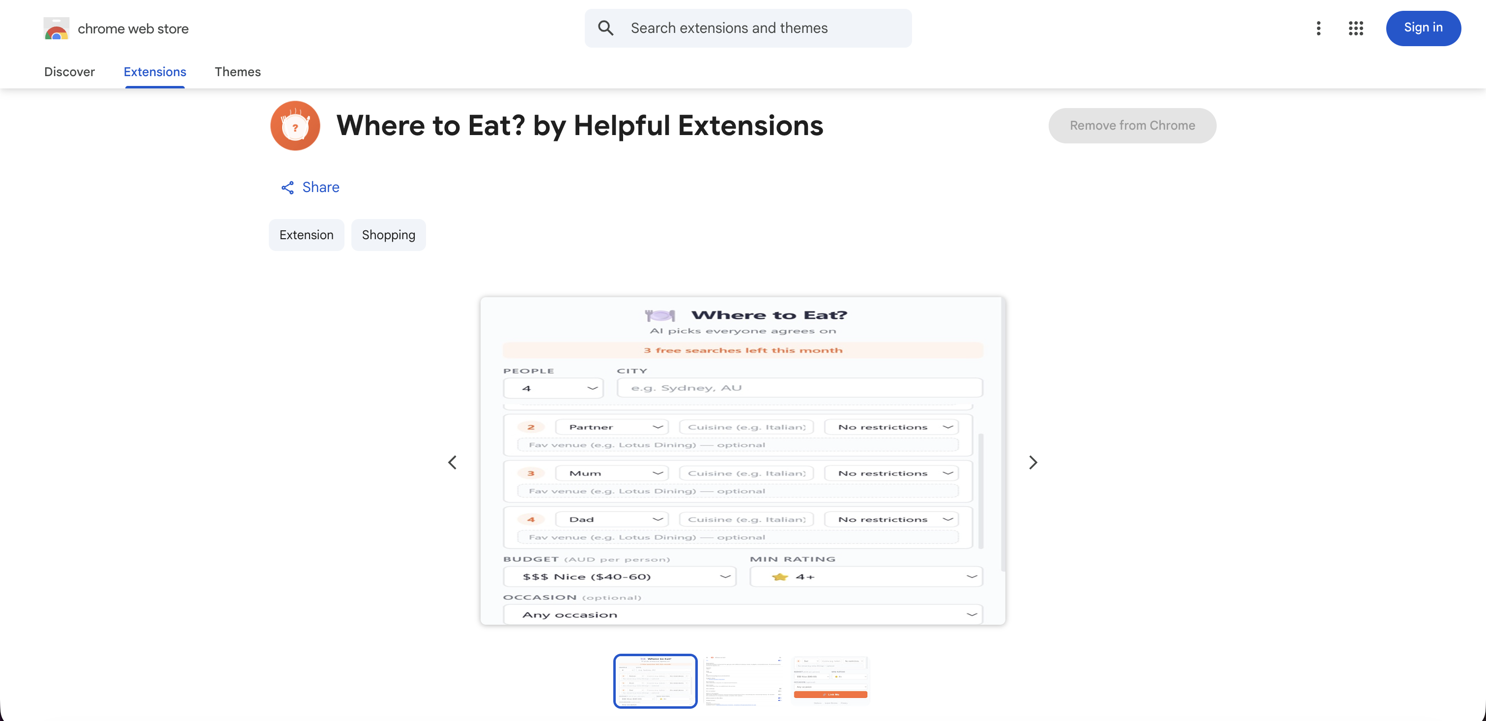 Where to Eat? - Screenshot showing the interface and features of this AI tool