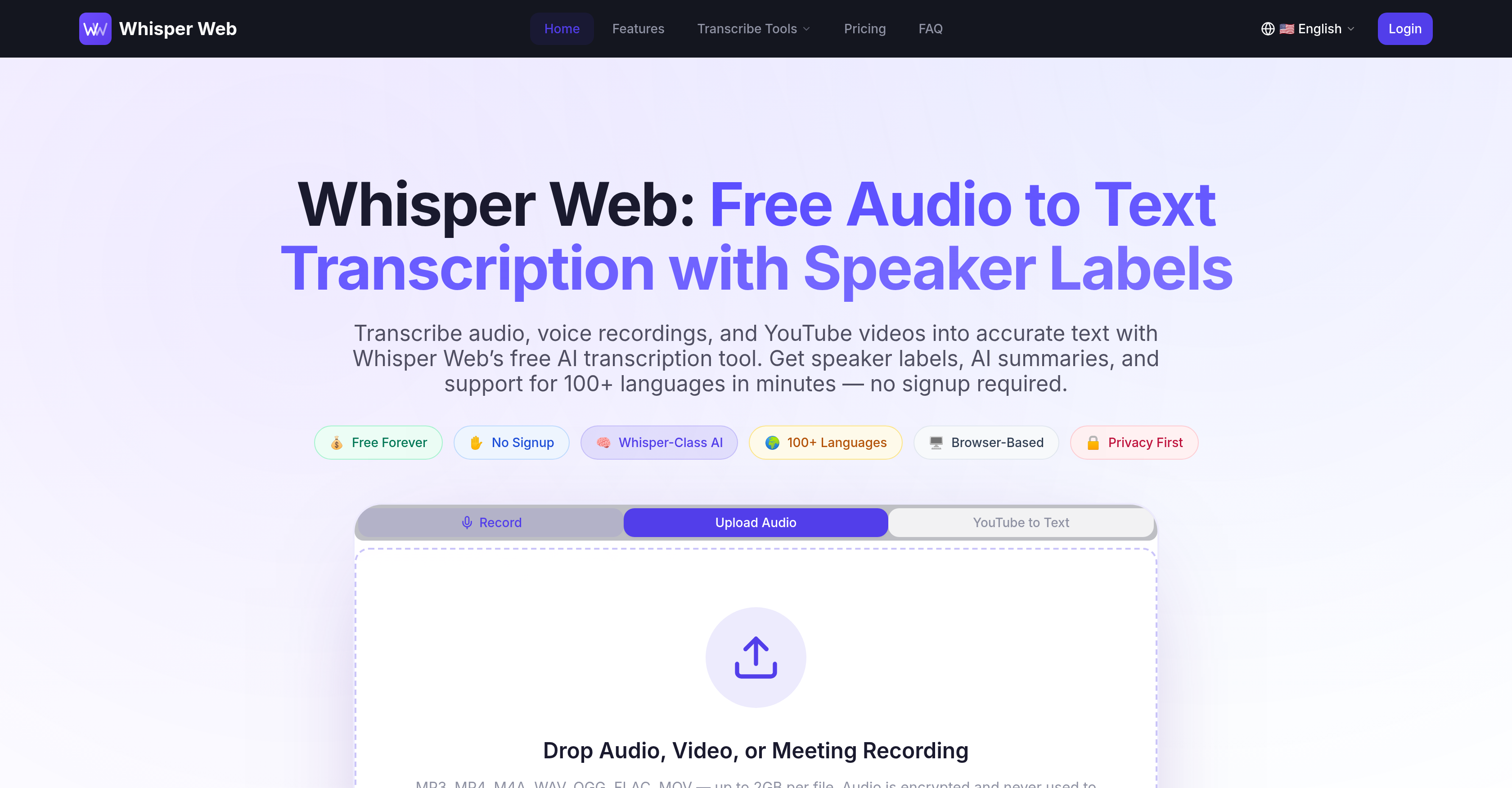 Whisper Web - Screenshot showing the interface and features of this AI tool