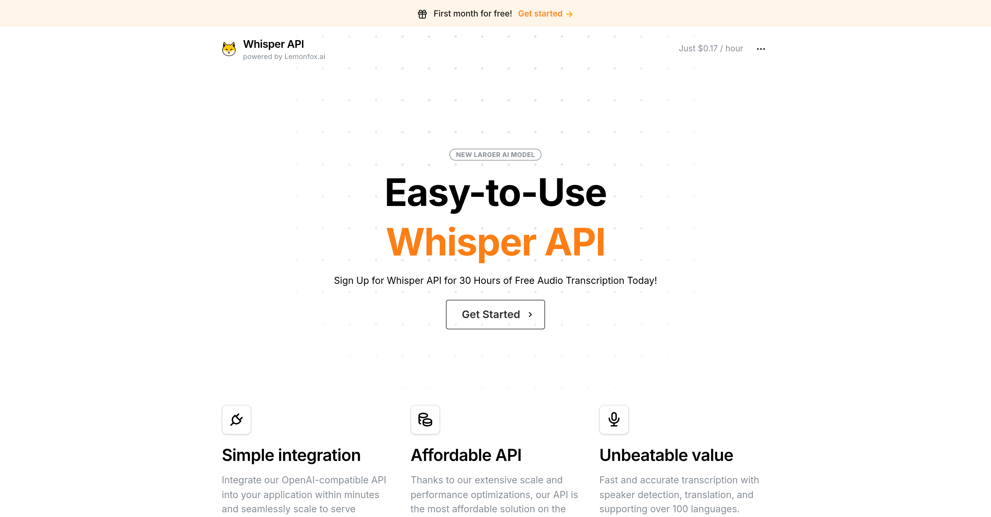 WhisperAPI - Screenshot showing the interface and features of this AI tool