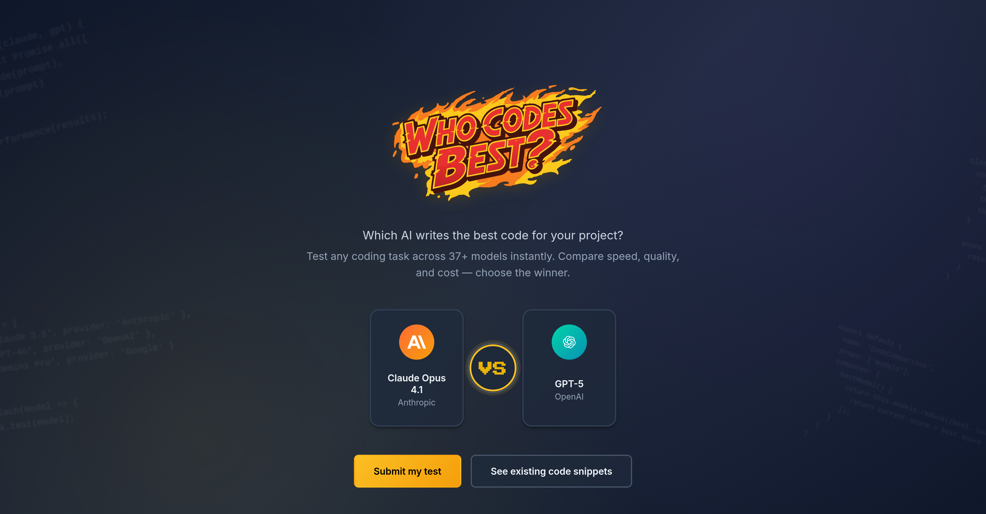 Who Codes Best? - Screenshot showing the interface and features of this AI tool
