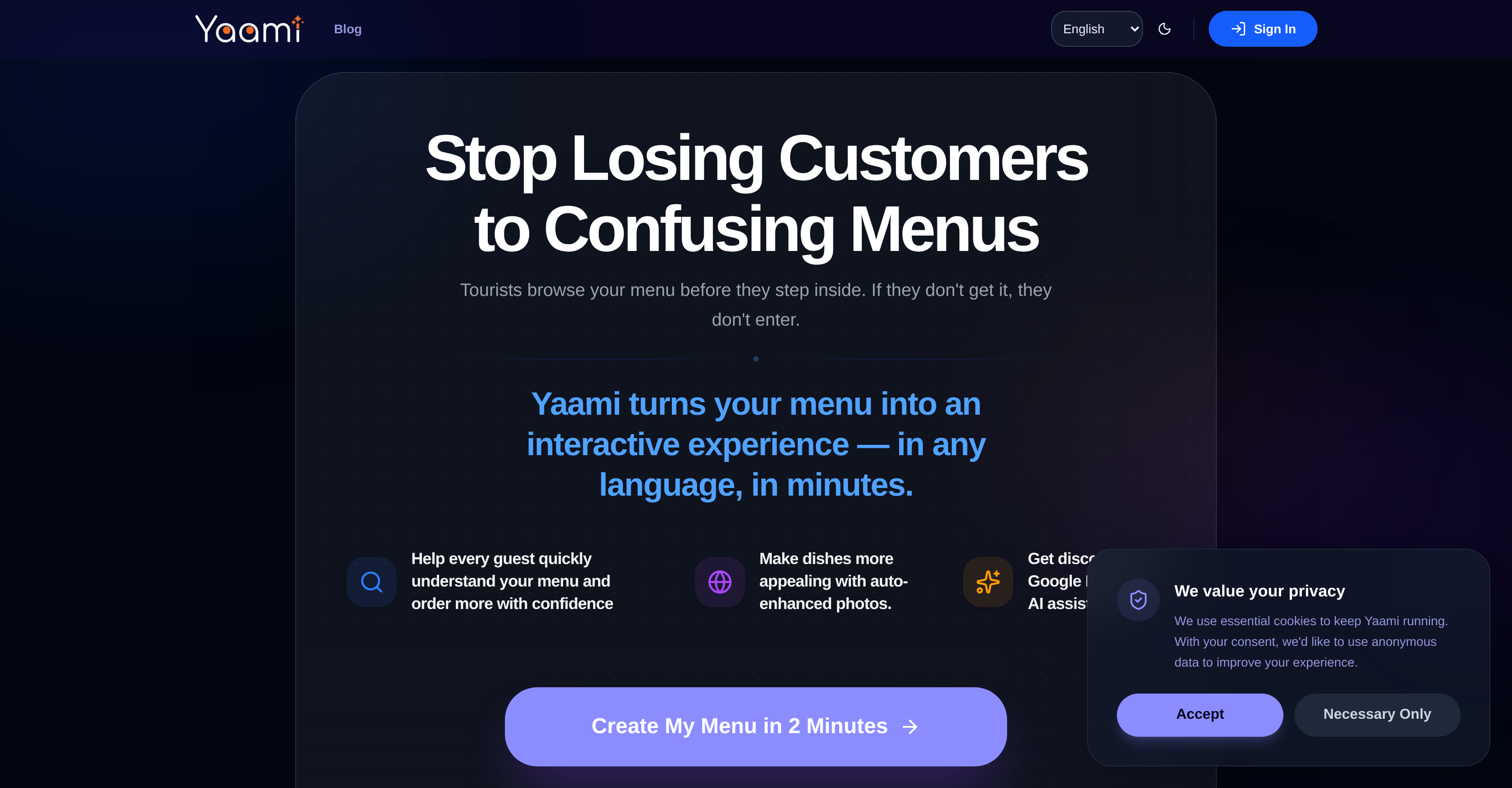 Yaami - Screenshot showing the interface and features of this AI tool