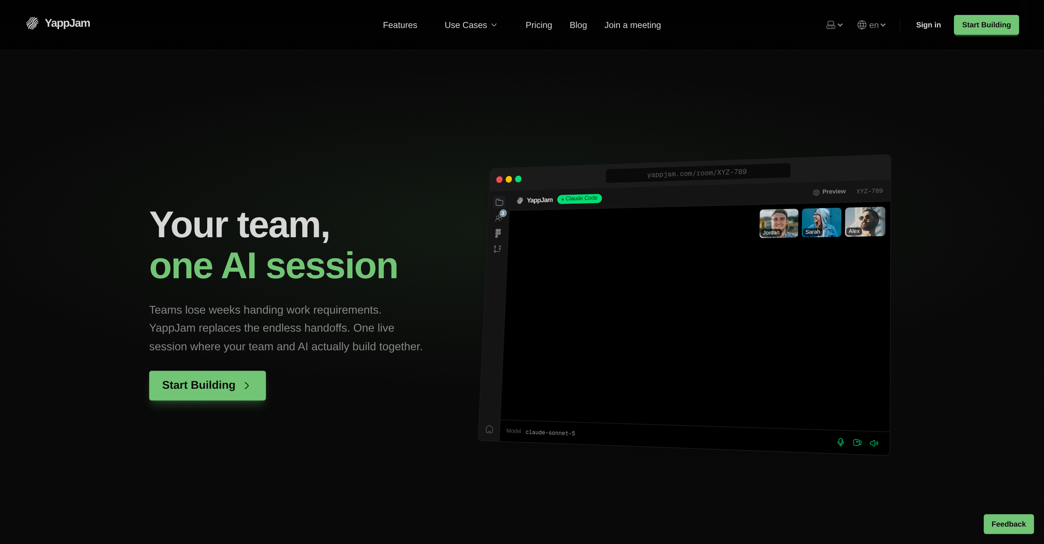 YappJam - Screenshot showing the interface and features of this AI tool