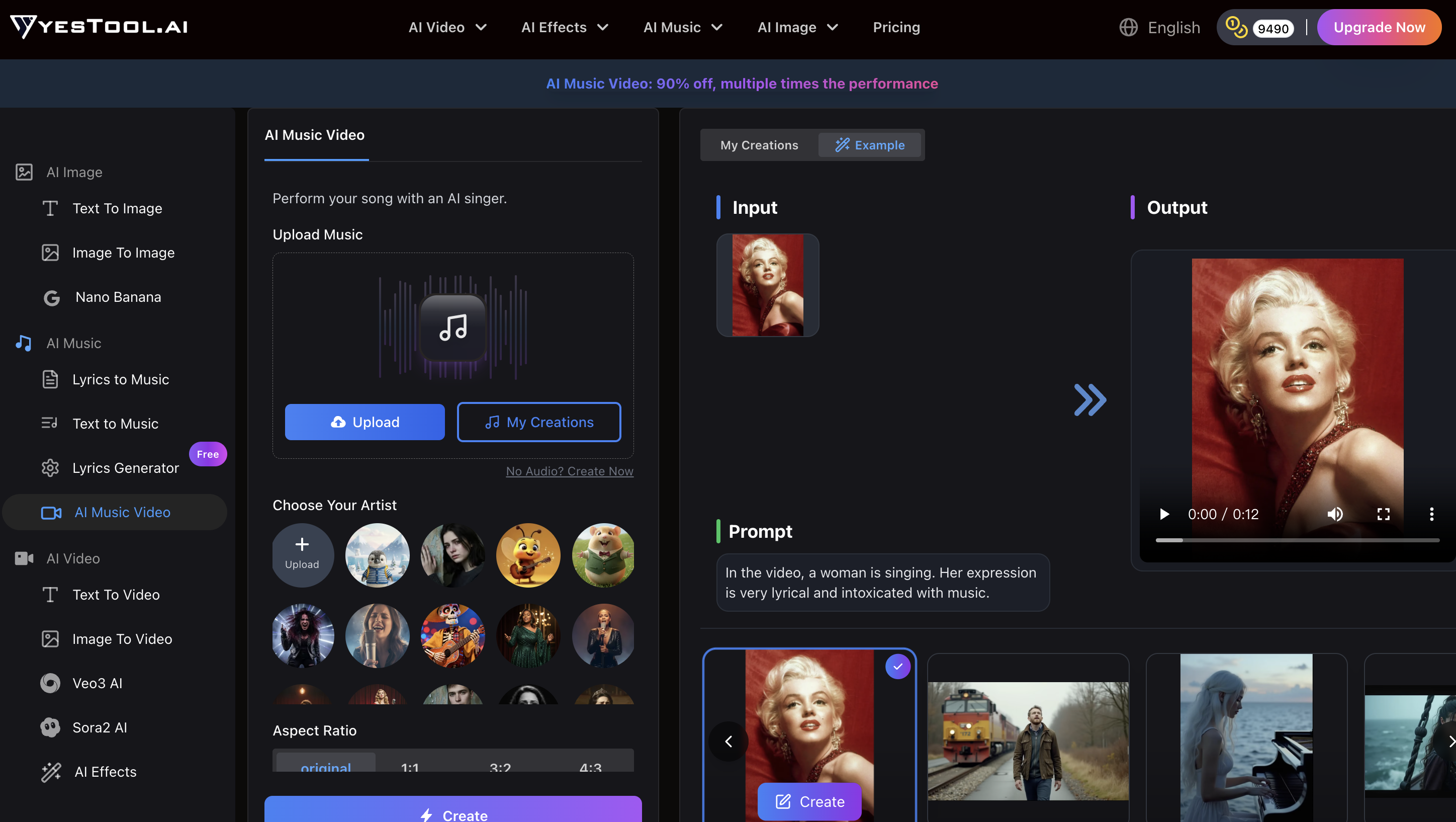 yesTool | AI Music Video - Screenshot showing the interface and features of this AI tool