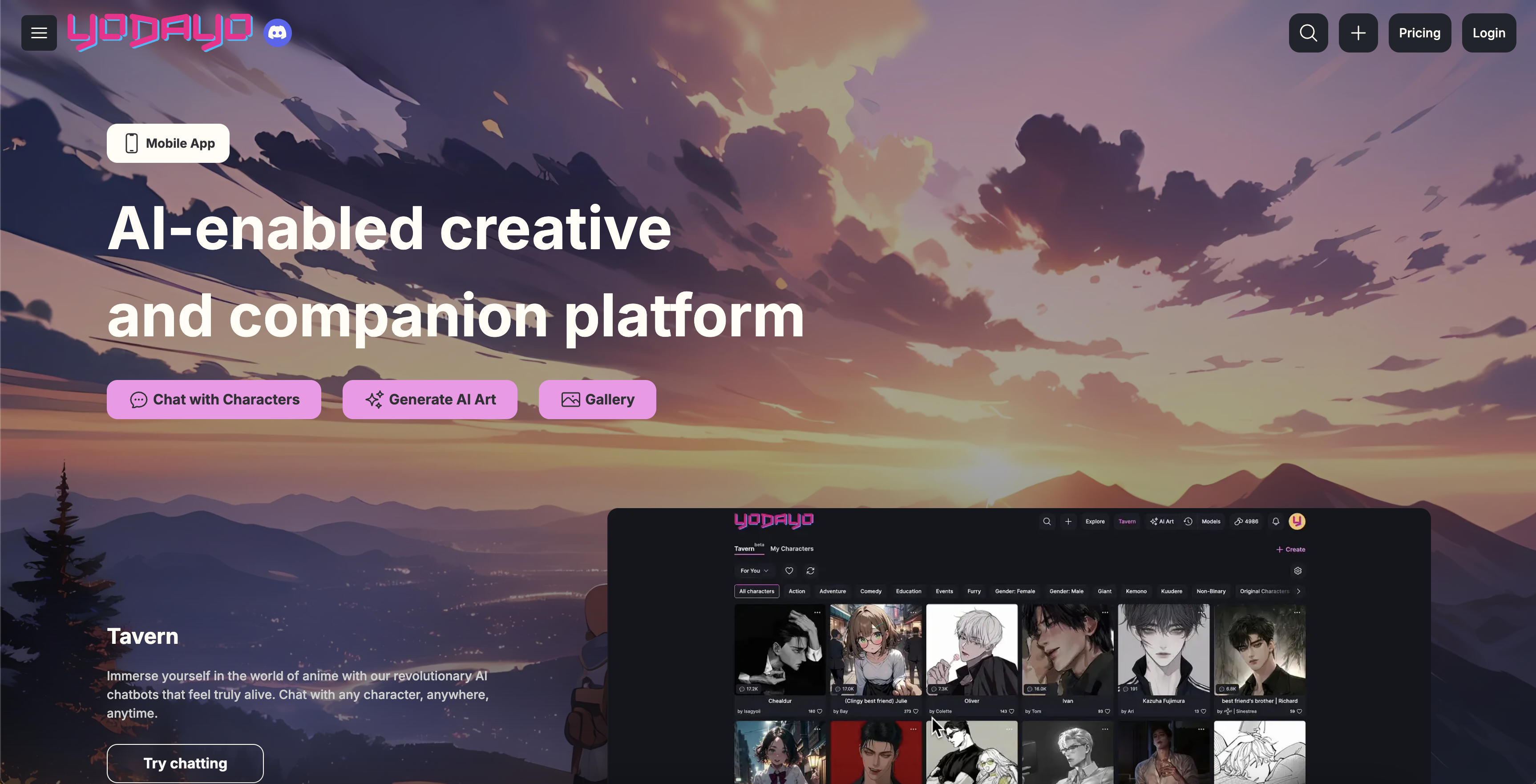 Yodayo - Screenshot showing the interface and features of this AI tool
