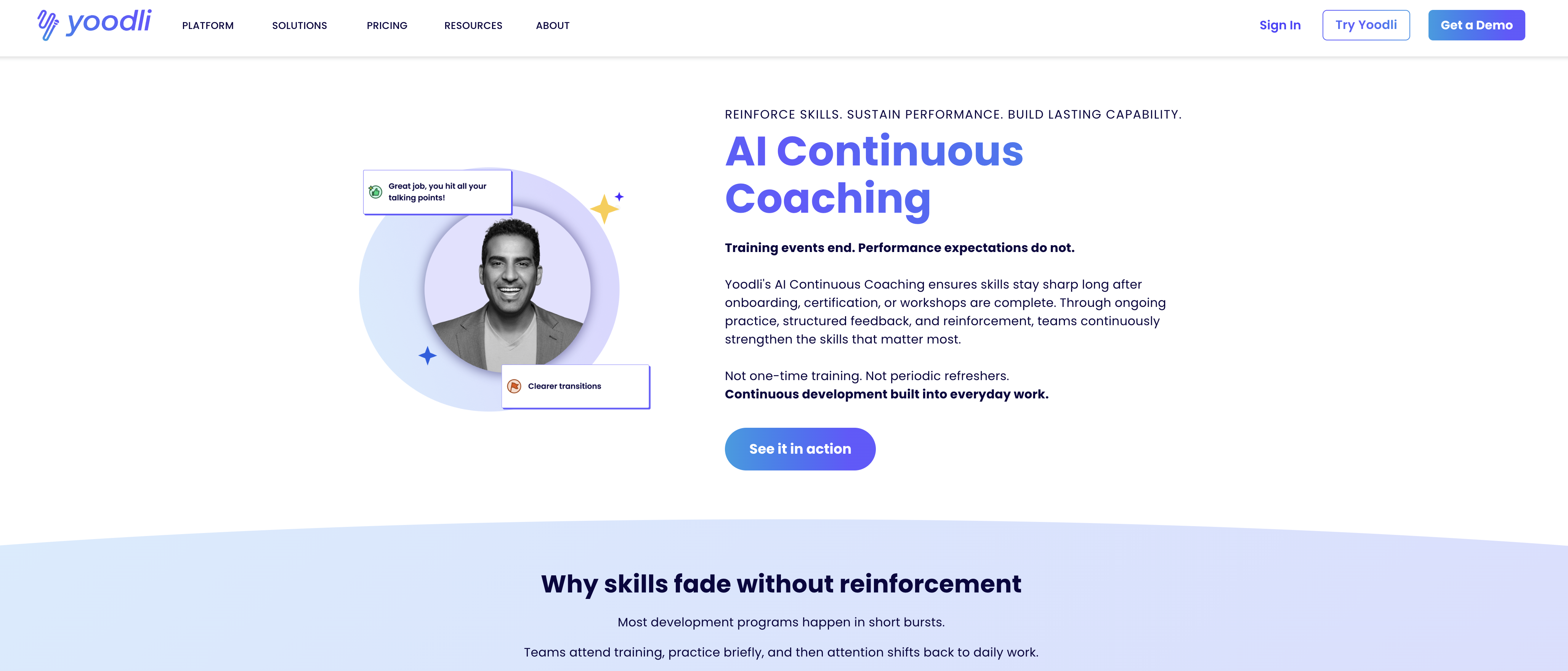 Yoodli AI - Screenshot showing the interface and features of this AI tool