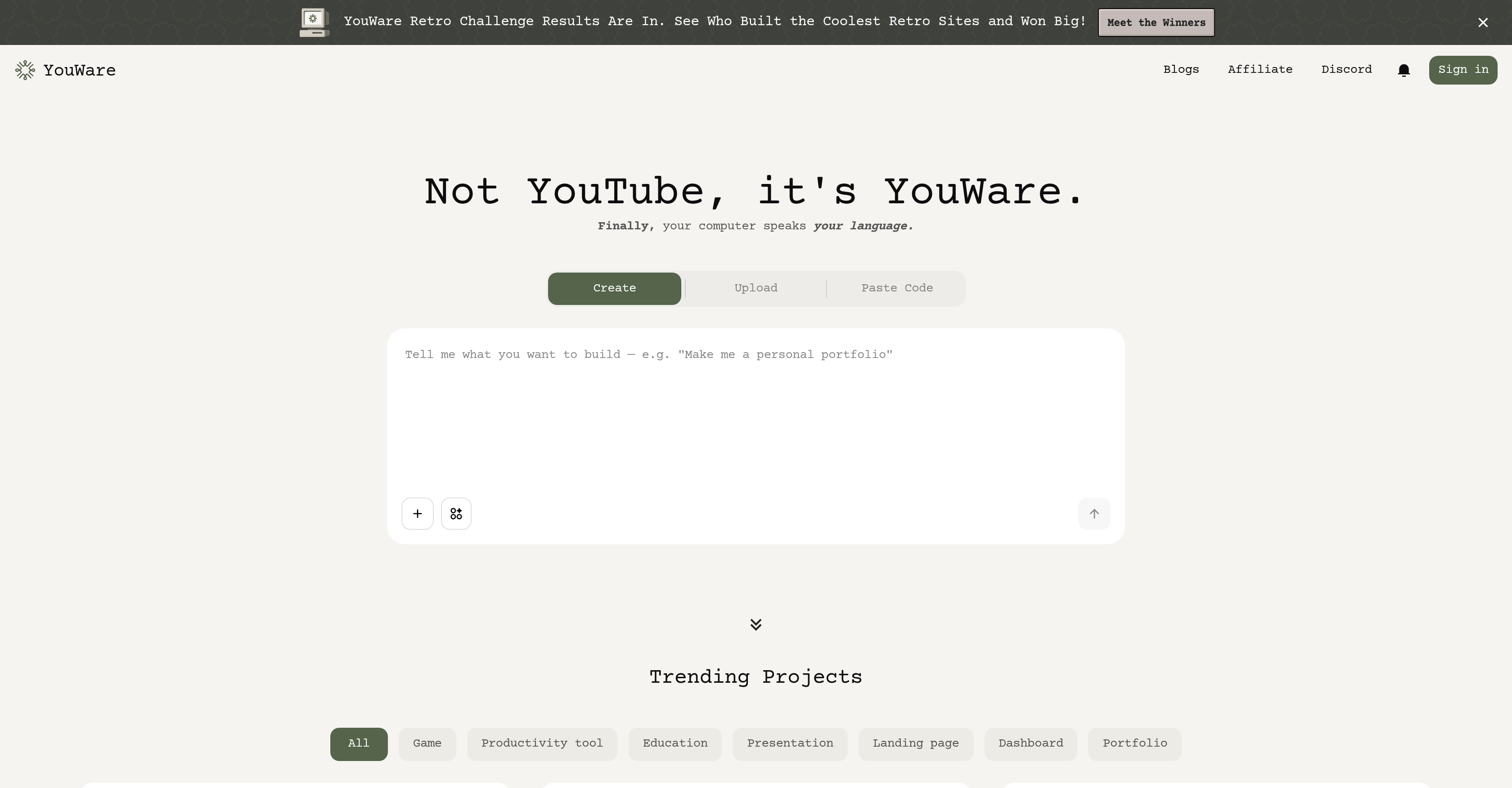 YouWare - Screenshot showing the interface and features of this AI tool